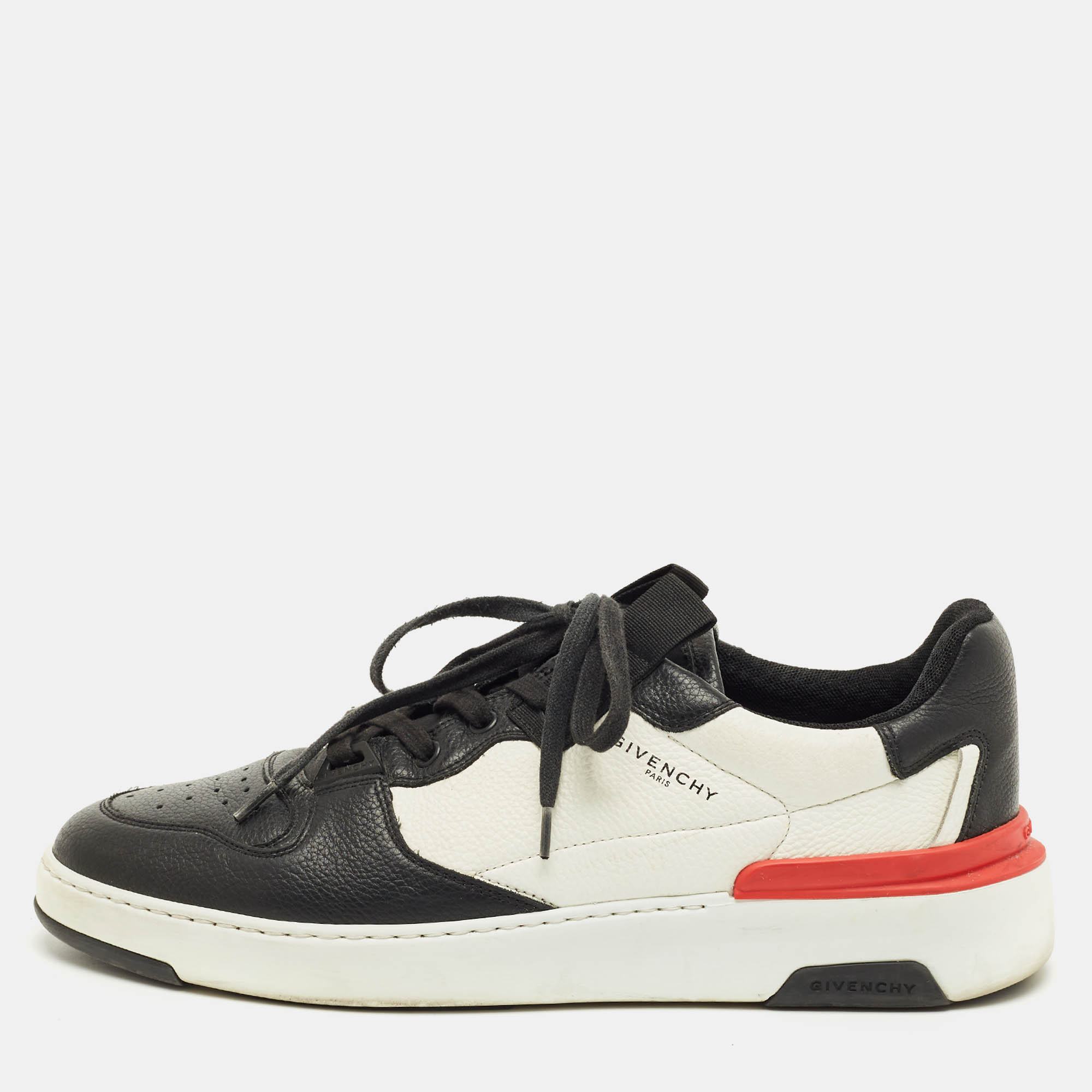 Pre Owned Givenchy White/Black Leather Runner Lace-Up Sneakers Size 43