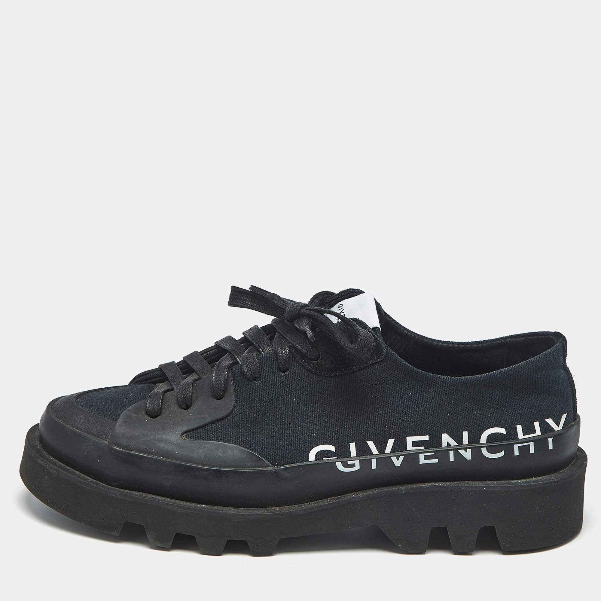 Pre Owned Givenchy Clapham Size 43 Navy Blue Canvas and Suede Lace Up Sneakers