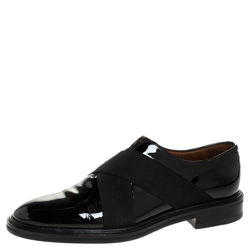 Givenchy Black Patent Leather Criss Cross Elastic Oxfords Size 42.5