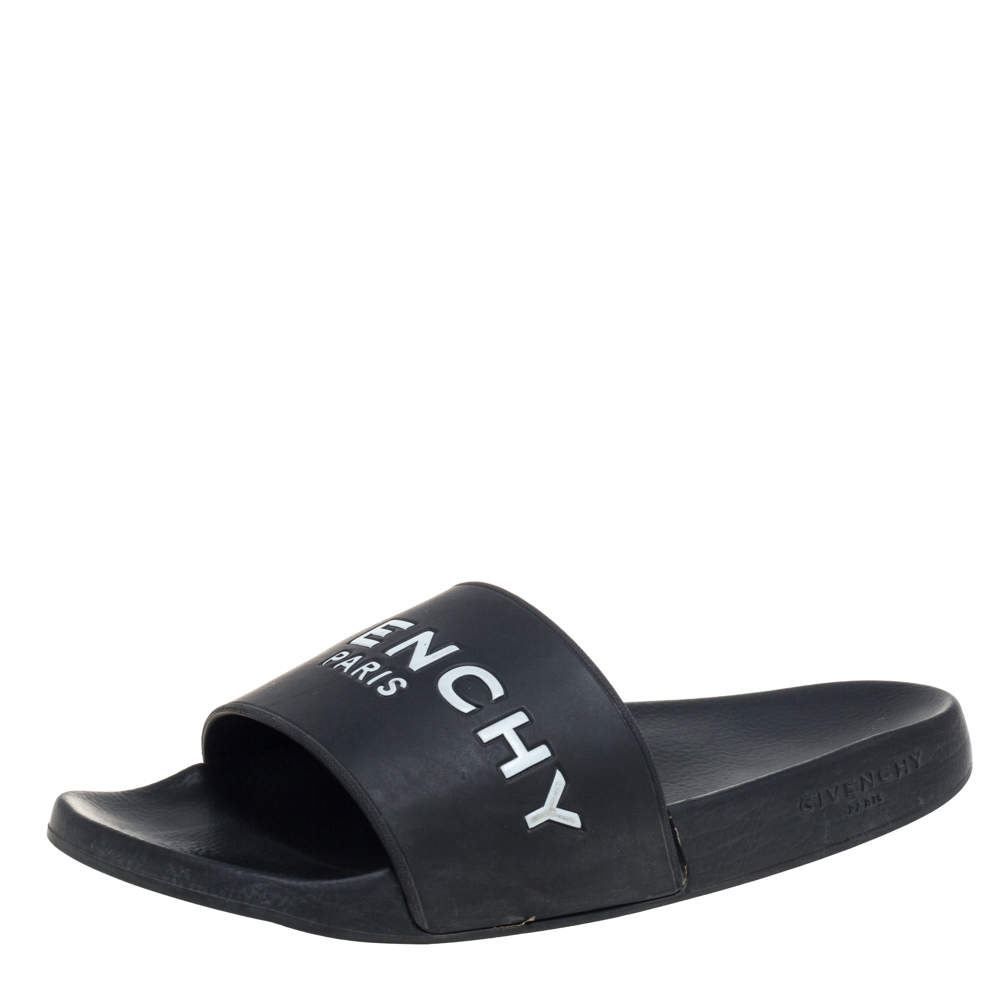 Givenchy Black Rubber Logo Slide Sandals Size 43
