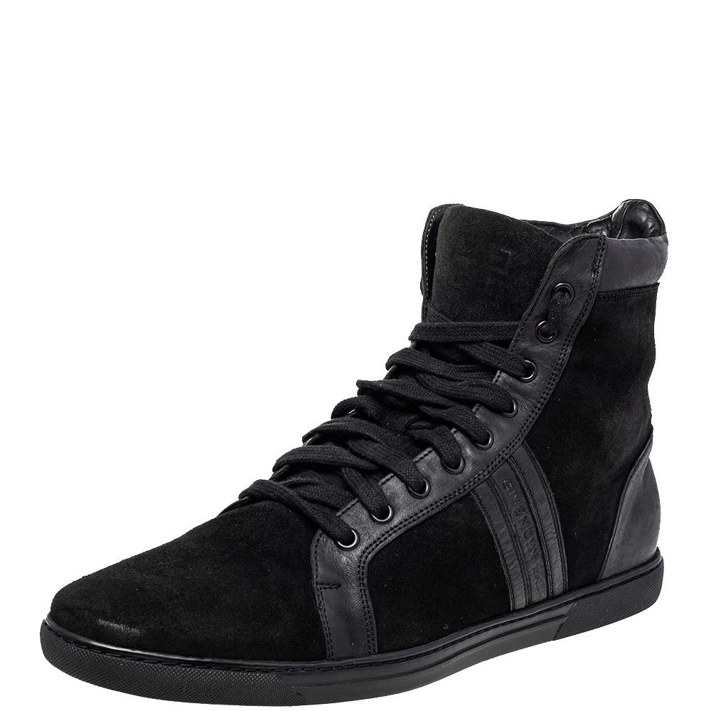 Pre Owned Givenchy Black Suede and Leather High Top Sneakers Size 43