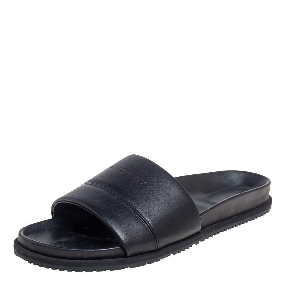 Givenchy Black Leather Logo Slide Sandals Size 45