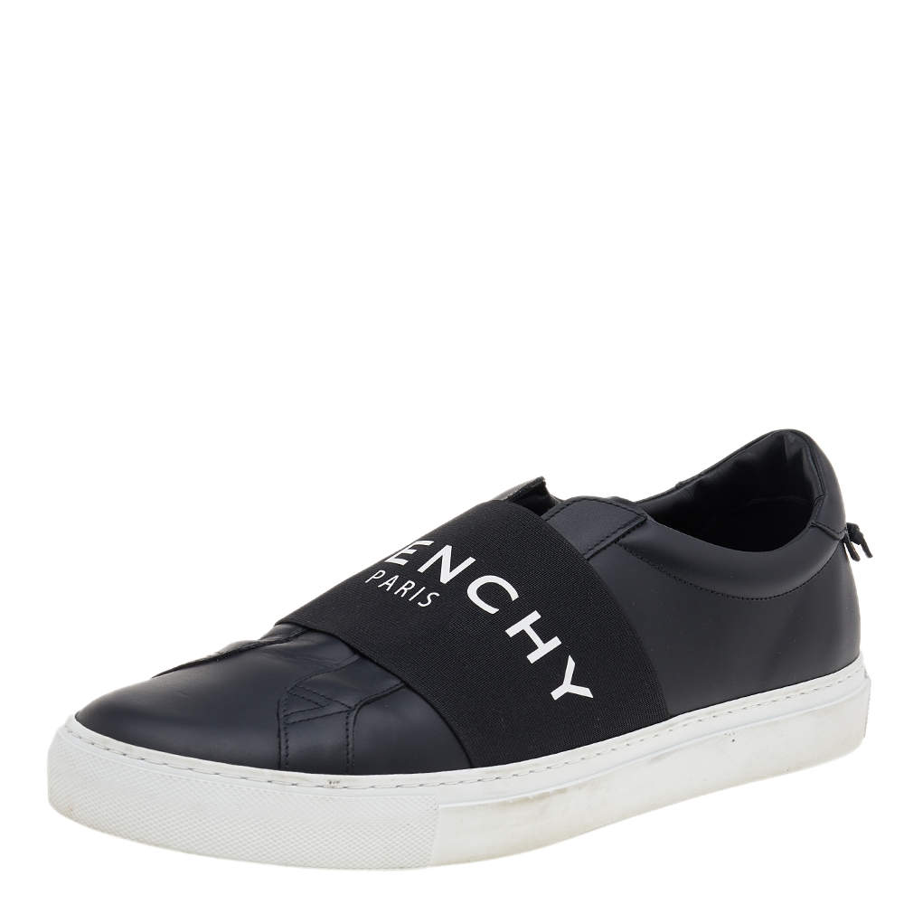 Pre Owned Givenchy Black Leather Urban Street Logo Slip On Sneakers Size 43