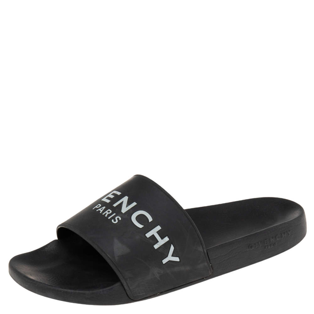 Givenchy Black Rubber Logo Flat Slides Size 43