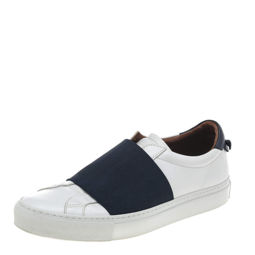 Givenchy White/Blue Leather And Elastic Band Urban Street Slip On Sneakers Size 39