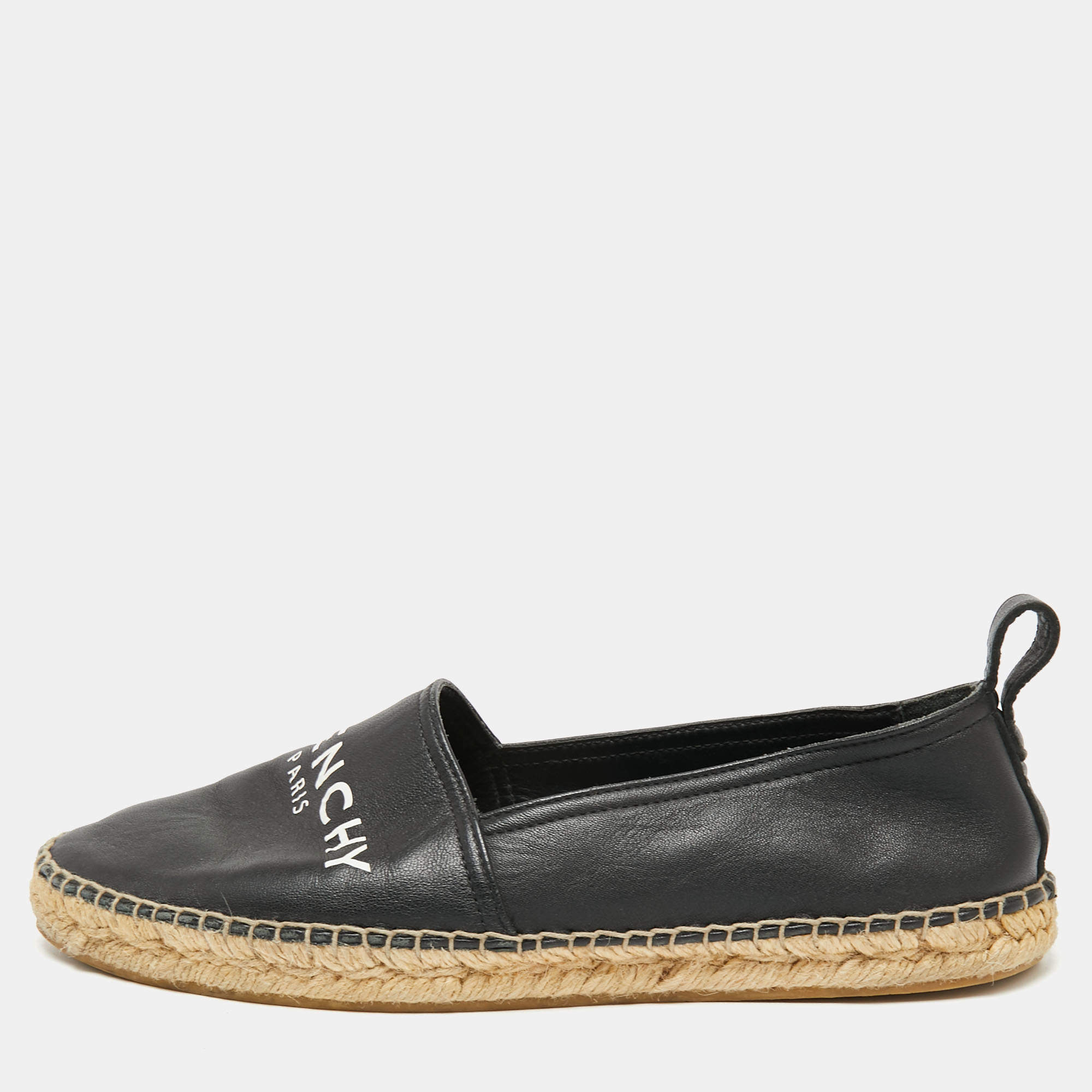 Givenchy Black Logo Leather Slip On Espadrille Flats Size 40