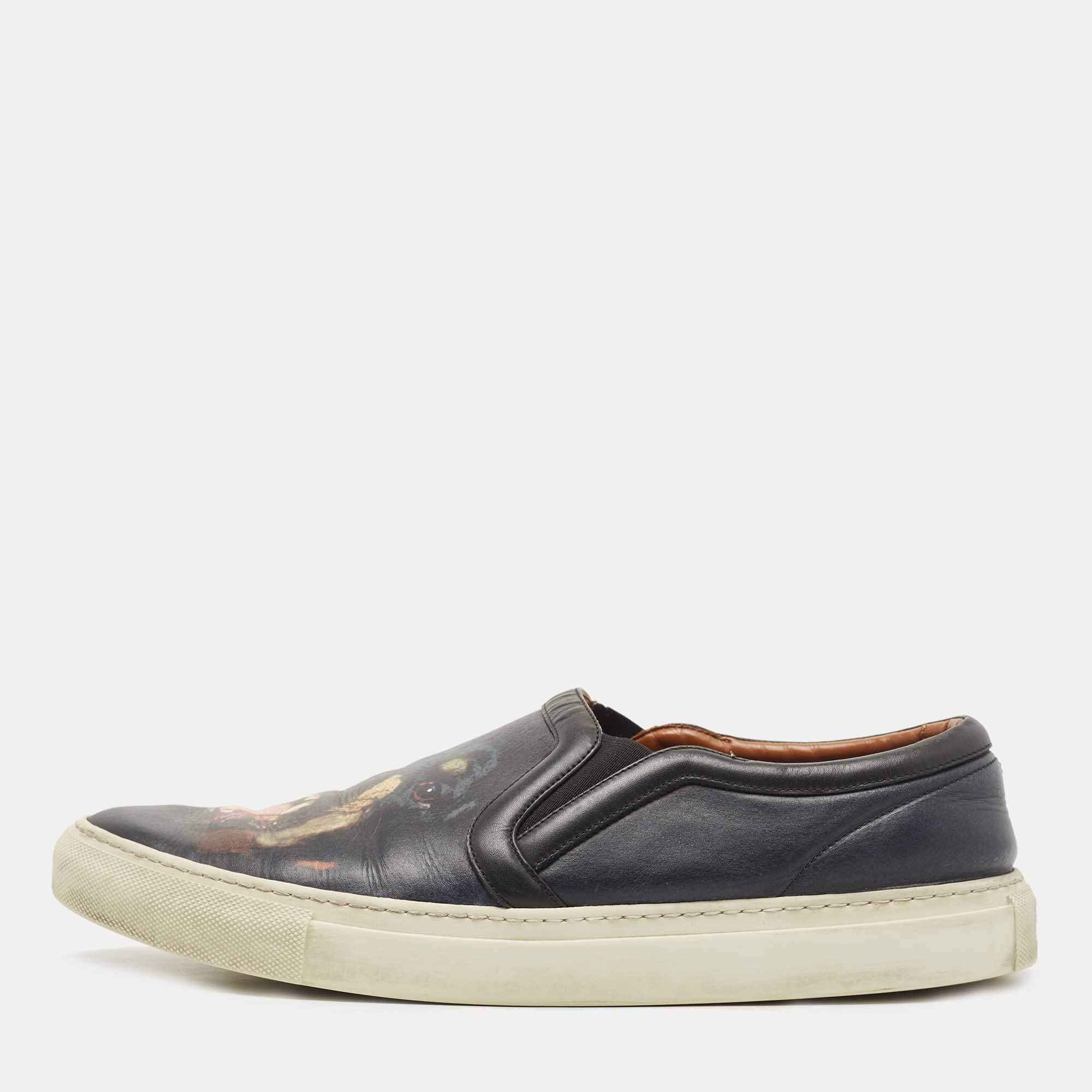 Givenchy Navy Blue Leather Rottweiler Slip On Sneakers Size 45