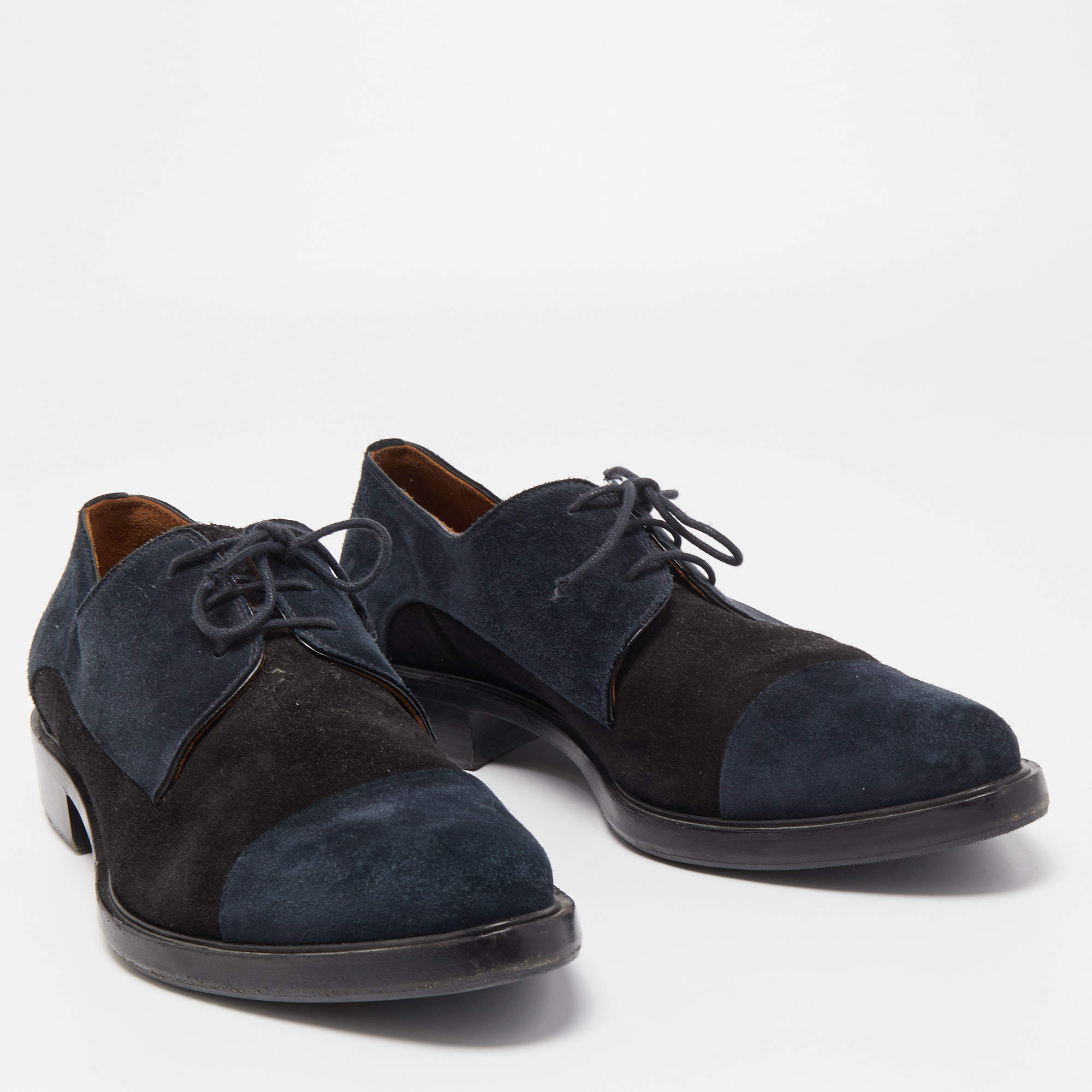 Pre Owned Givenchy Black/Navy Blue Suede Lace Up Derby Size 43