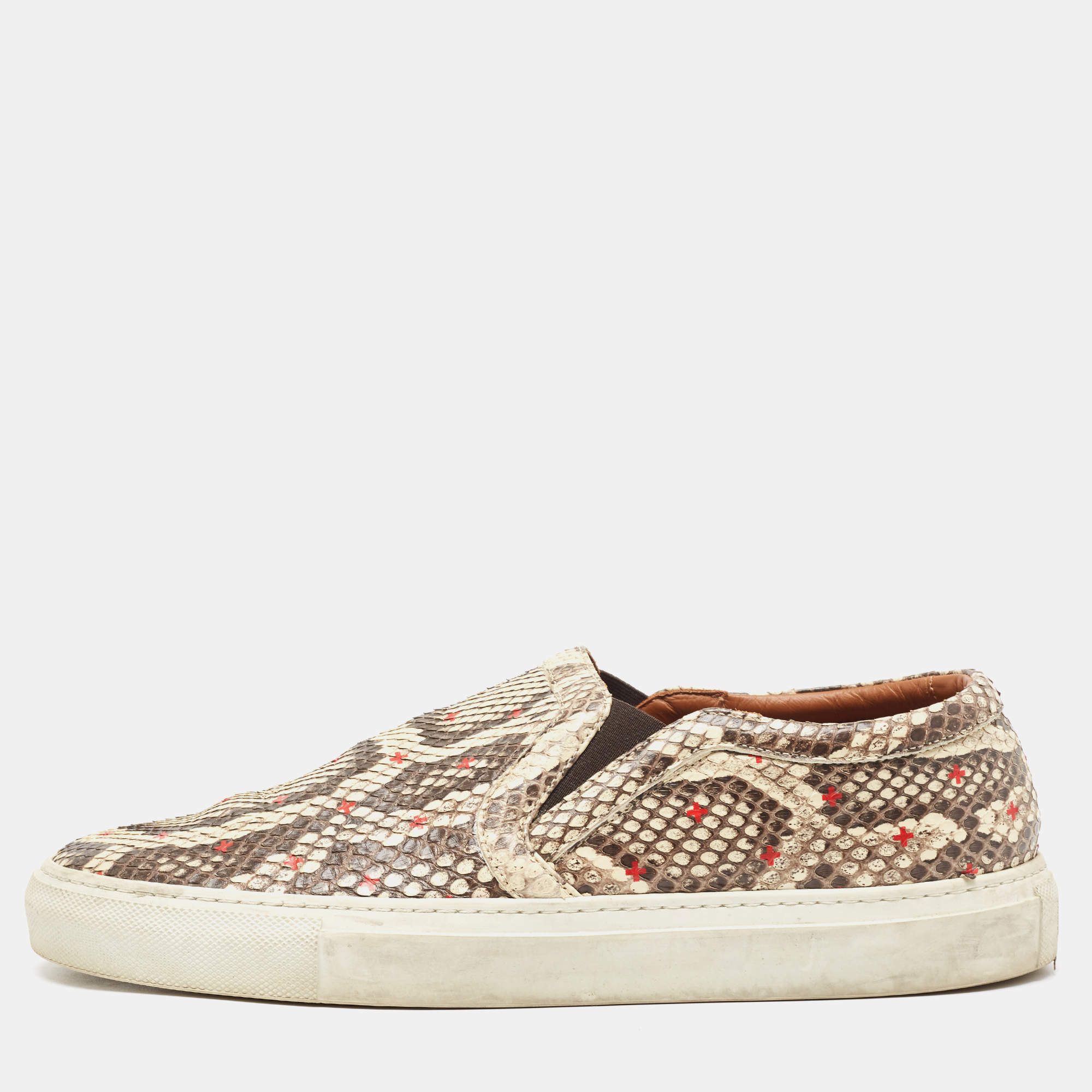 Givenchy Beige/Brown Python Leather Skate Slip On Sneakers Size 42