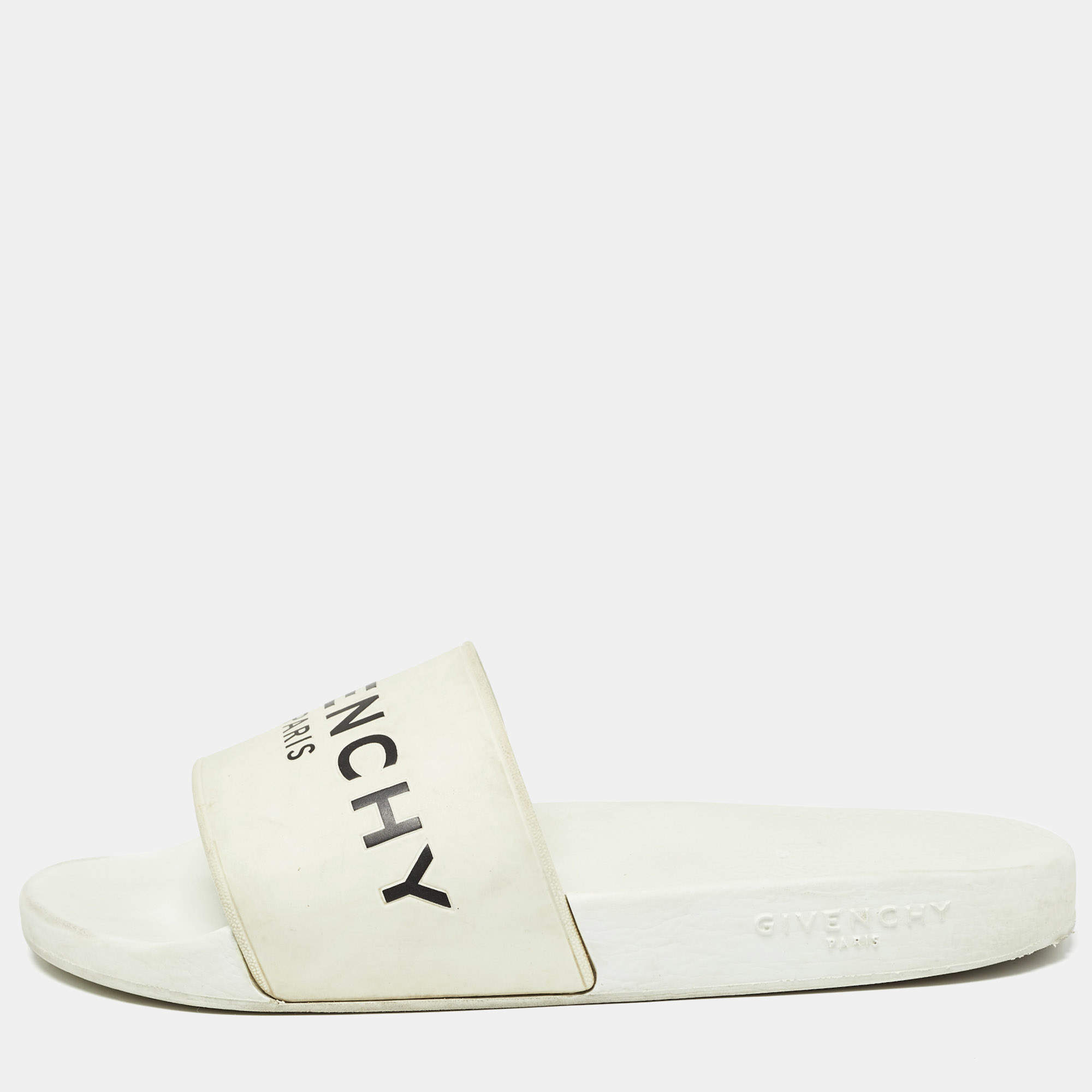 Givenchy White Rubber Logo Flat Slides Size 43