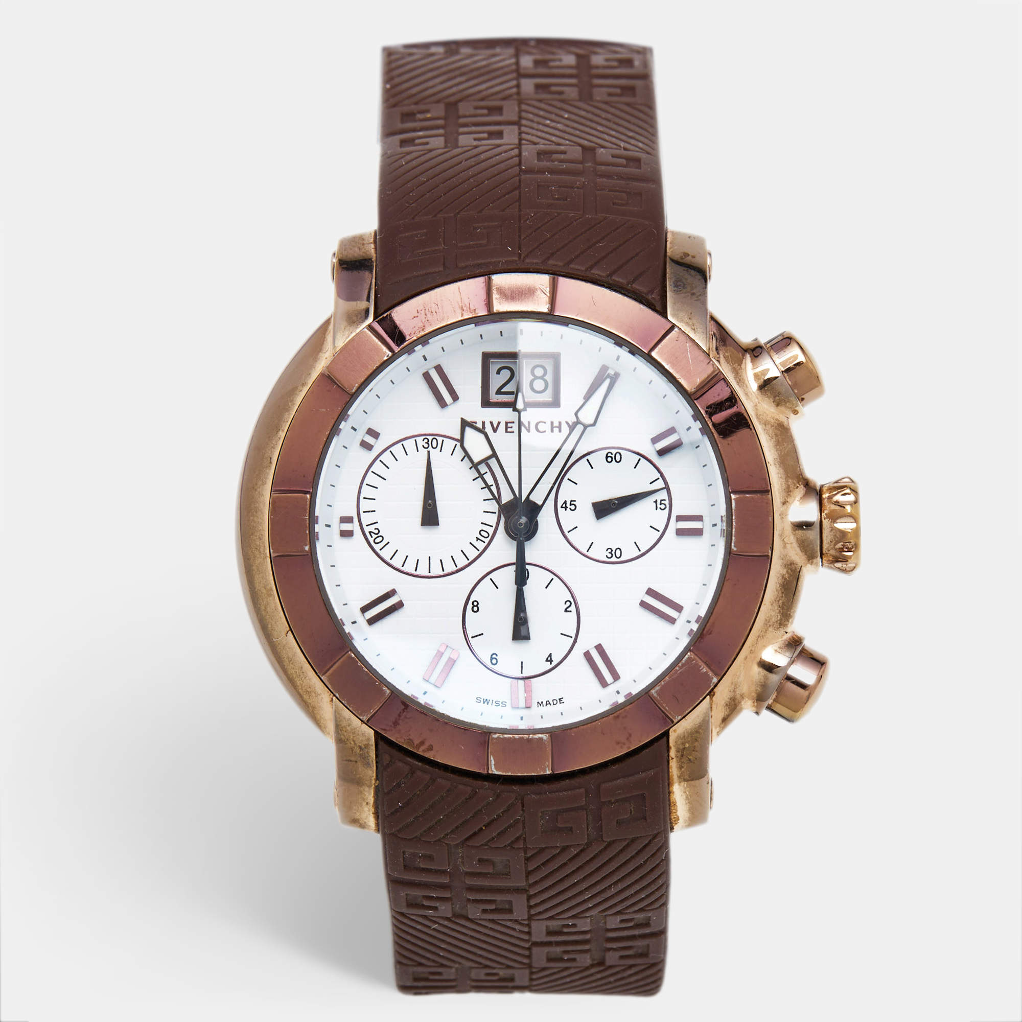 Givenchy White Rose Gold Plated Stainless Steel & Rubber GV.5215M Men's Wristwatch 44 mm