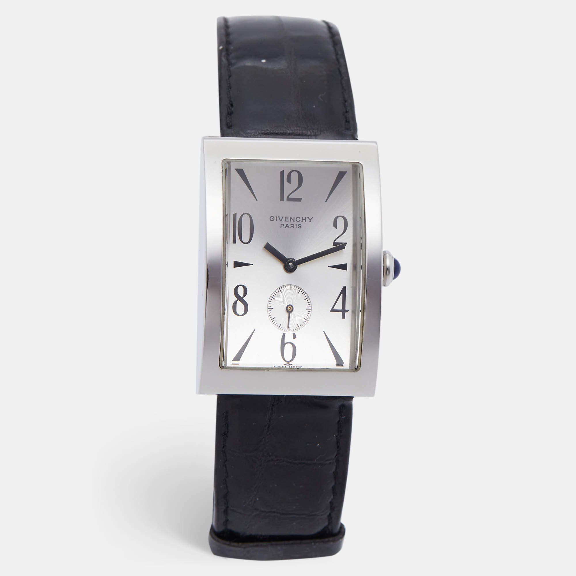 Pre Owned Givenchy Parabolic REG 92434662 Silver Dial Stainless Steel Embossed Leather Men's Wristwatch 28.40 mm