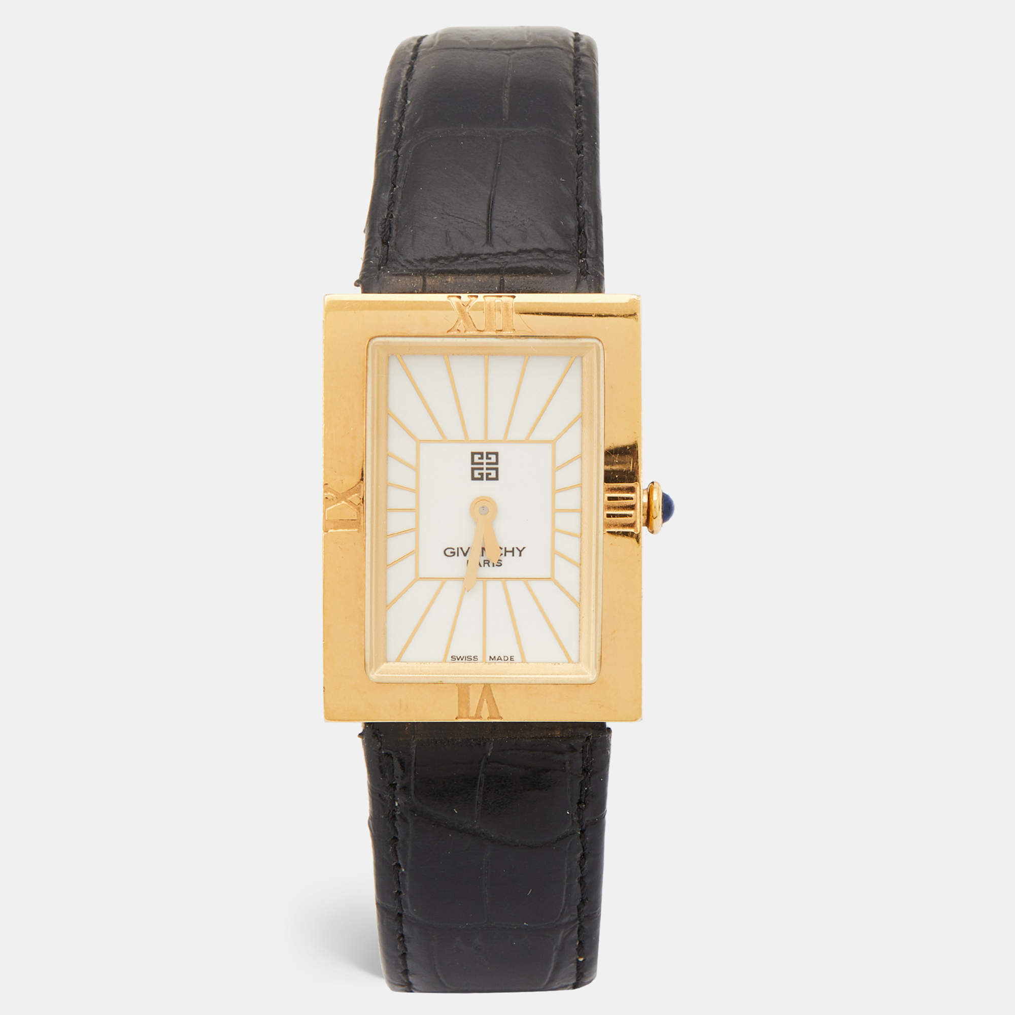 Givenchy White Gold Plated Stainless Steel Leather Apsaras REG.1.558.962 Unisex Wristwatch 23 mm