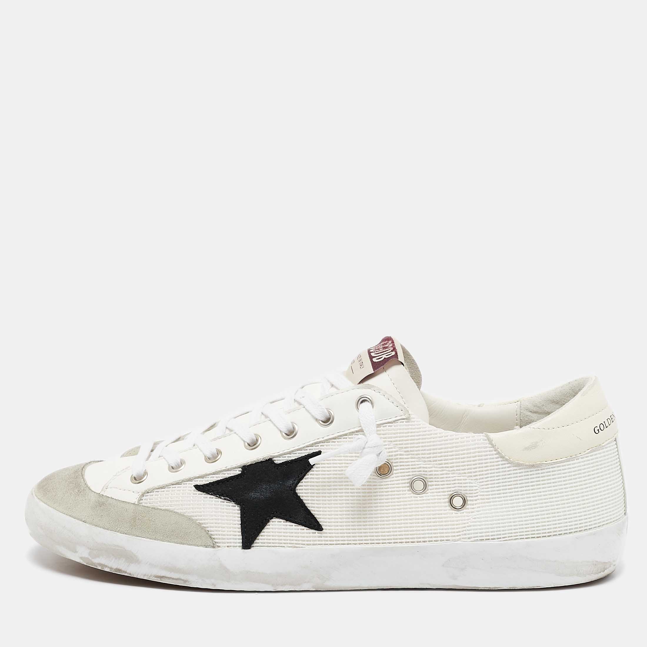 Pre Owned Golden Goose White/Grey Leather and Suede Super Star Low Top Sneakers Size 45