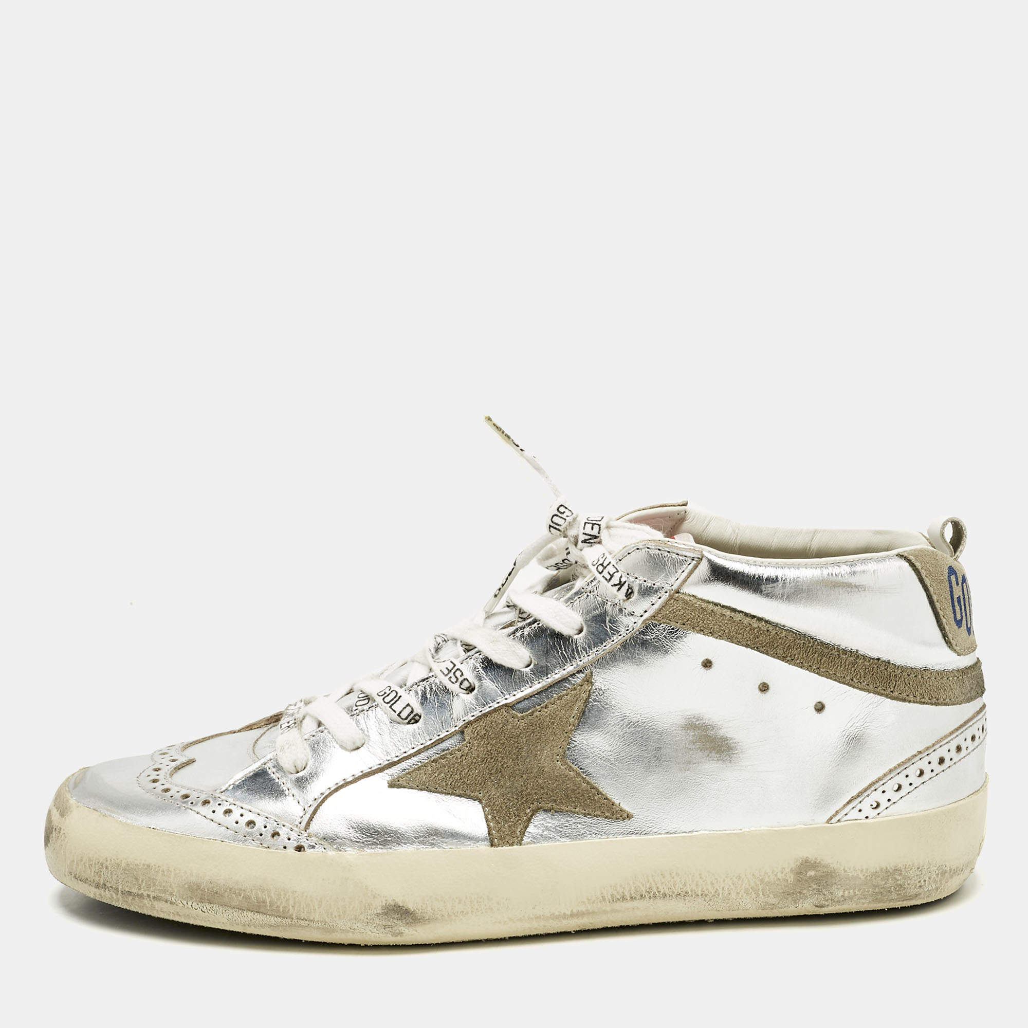 Pre Owned Golden Goose Silver Leather Mid Star Sneakers Size 41