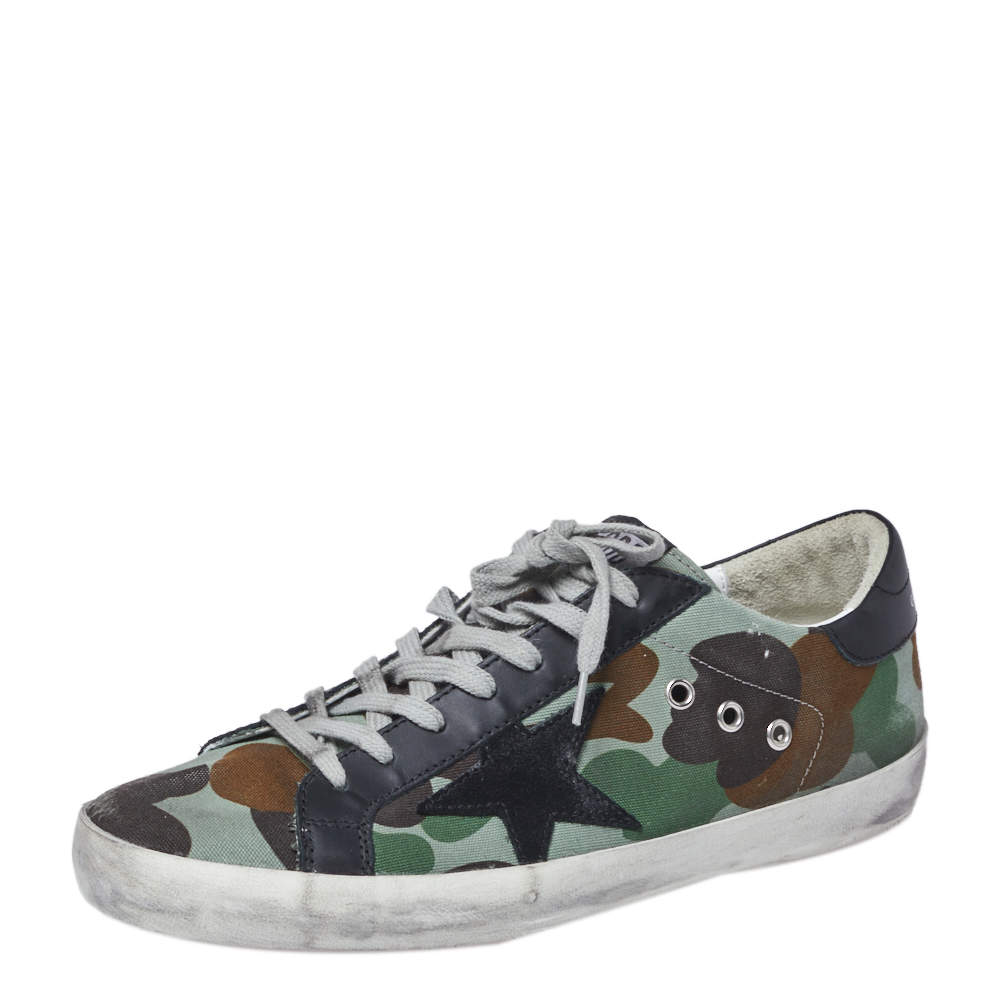 Golden Goose Camouflage Print Canvas and Leather Super Star Sneakers Size 42