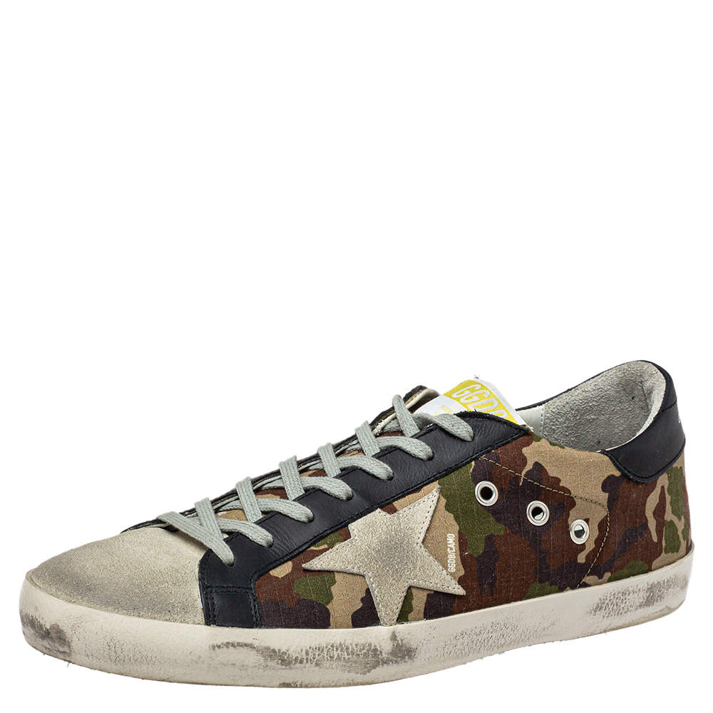Pre Owned Golden Goose Camouflage Canvas and Suede Superstar Sneakers Size 43