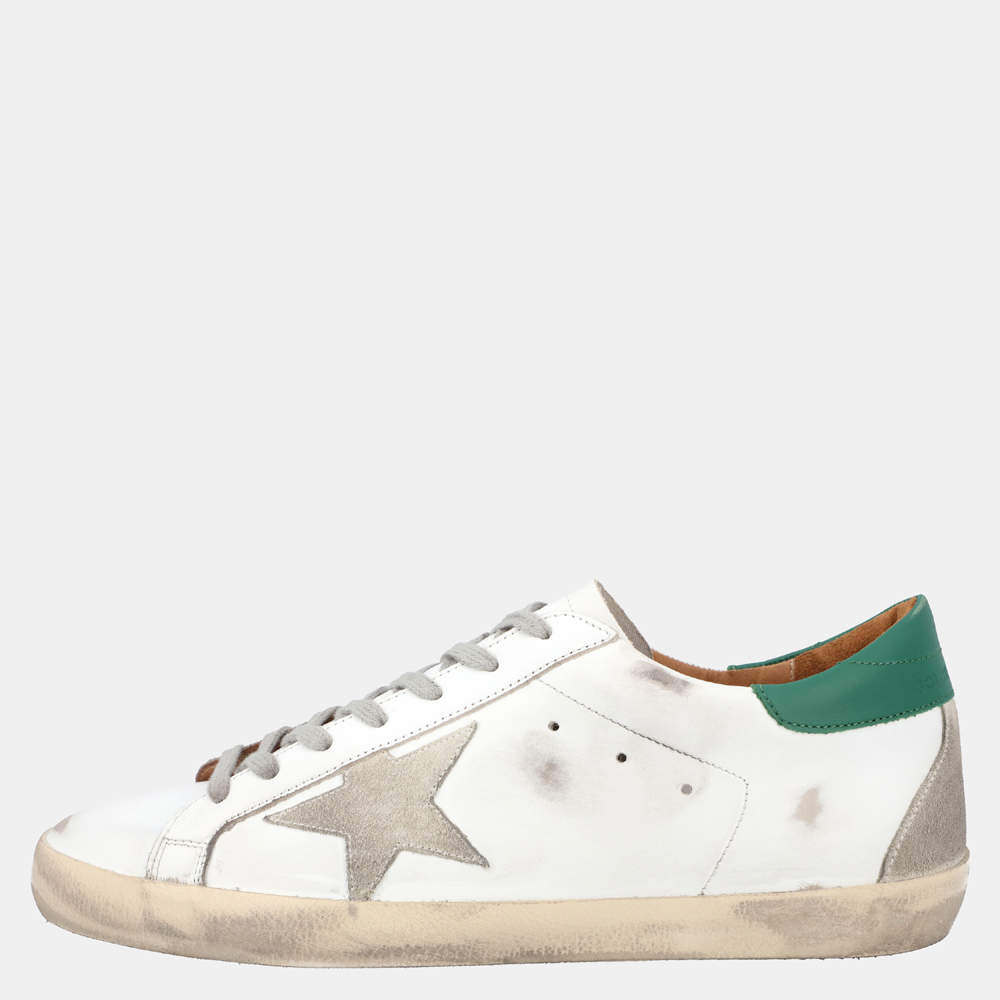 Pre Owned Golden Goose White/Green Leather Superstar Sneaker Size EU 43