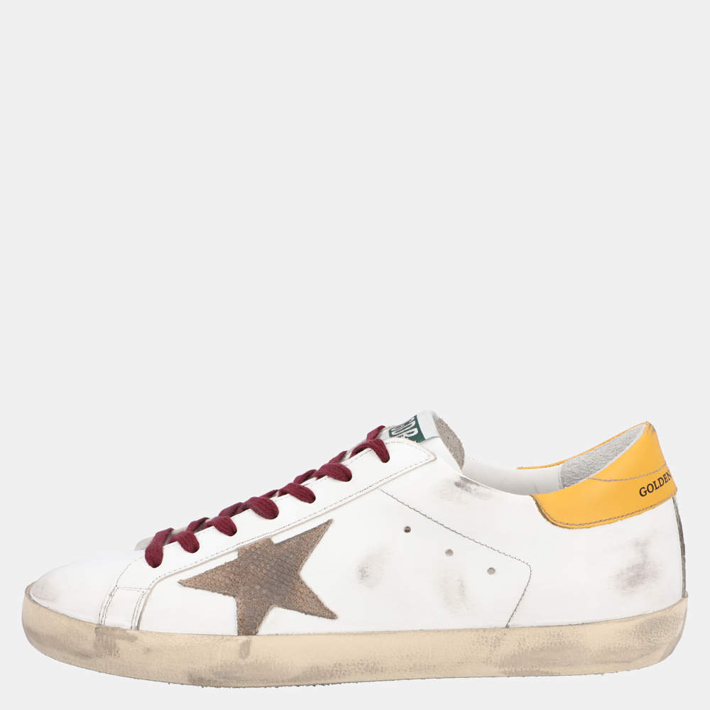 Pre Owned Golden Goose White/Yellow Leather Superstar Sneaker Size EU 44
