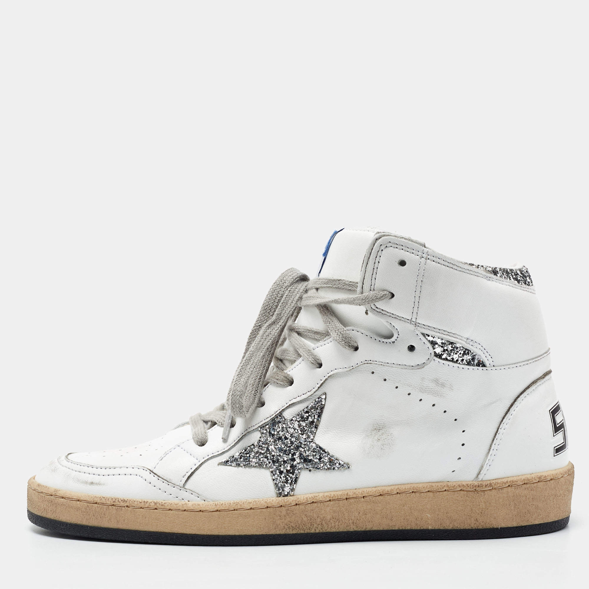 Pre Owned Golden Goose White Leather Sky Star Sneakers Size 40