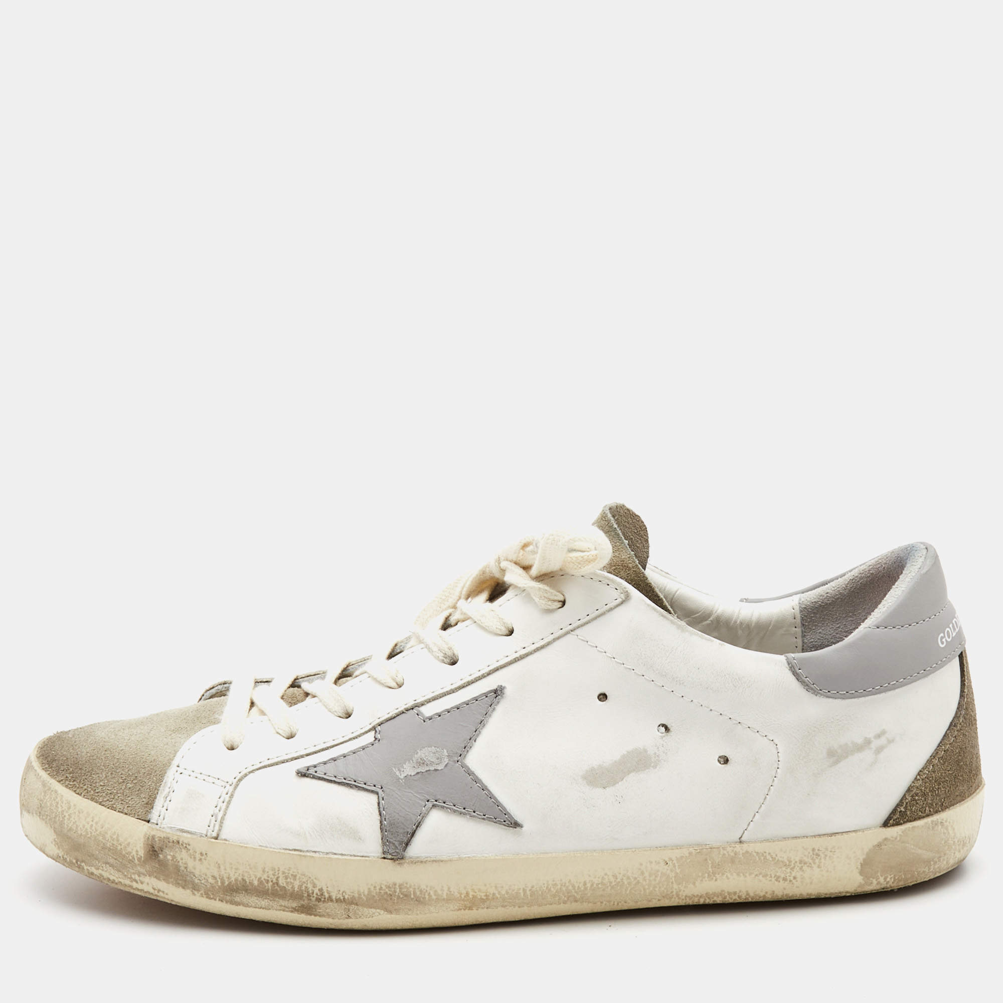 Pre Owned Golden Goose White/Grey Suede Superstar Low Top Sneakers Size 44