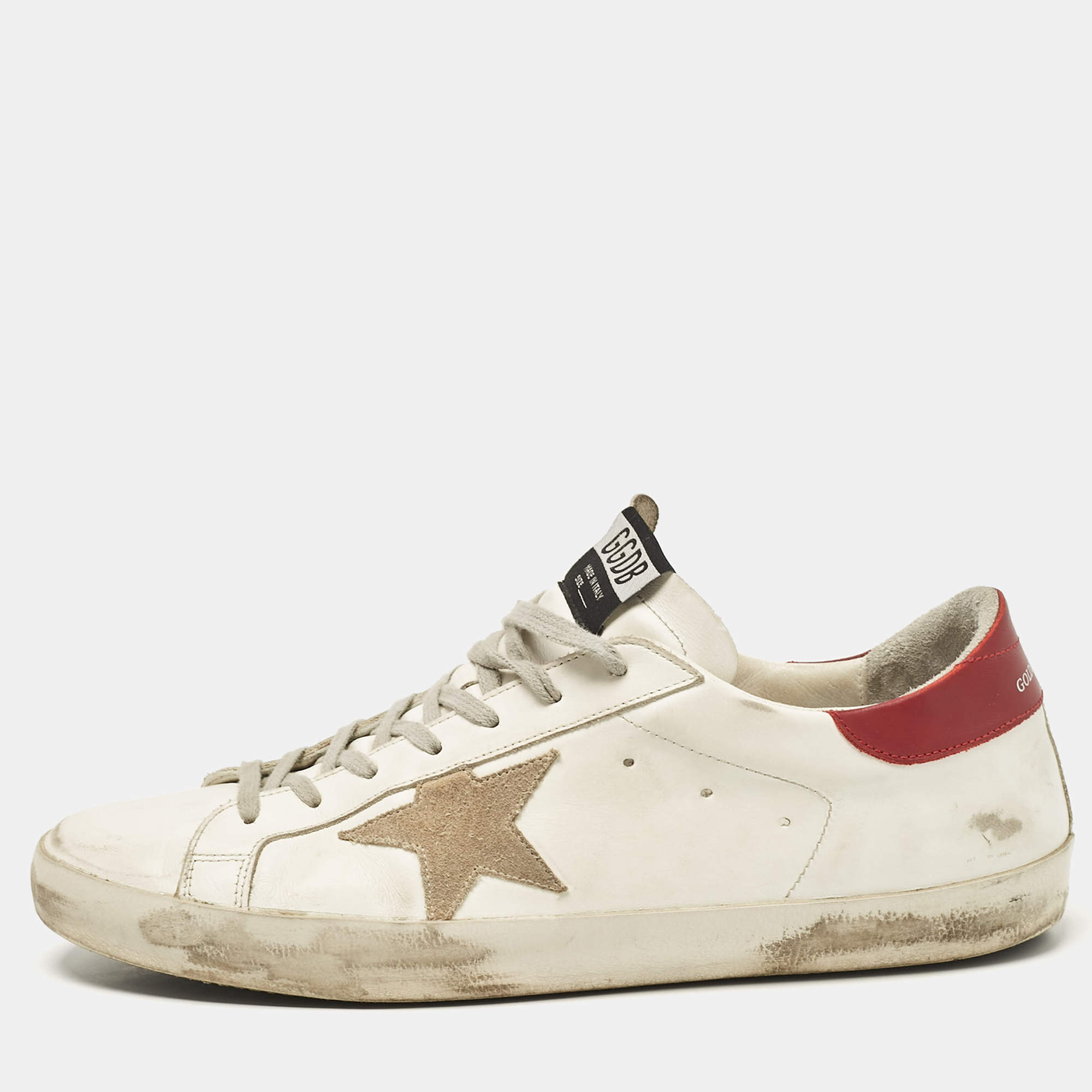 Pre Owned Golden Goose White Leather Super Star Lace Up Sneakers Size 46