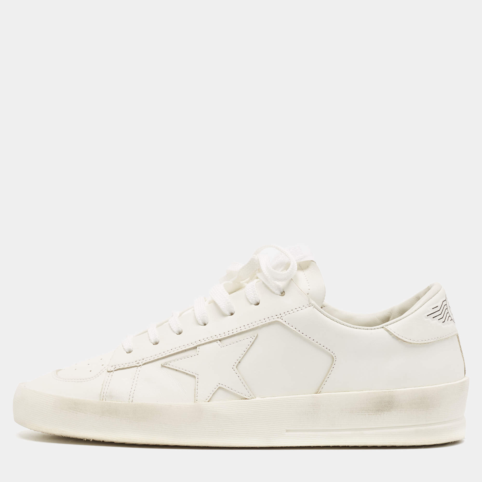 Pre Owned Golden Goose White Leather Stardan Lace Up Sneakers Size 41