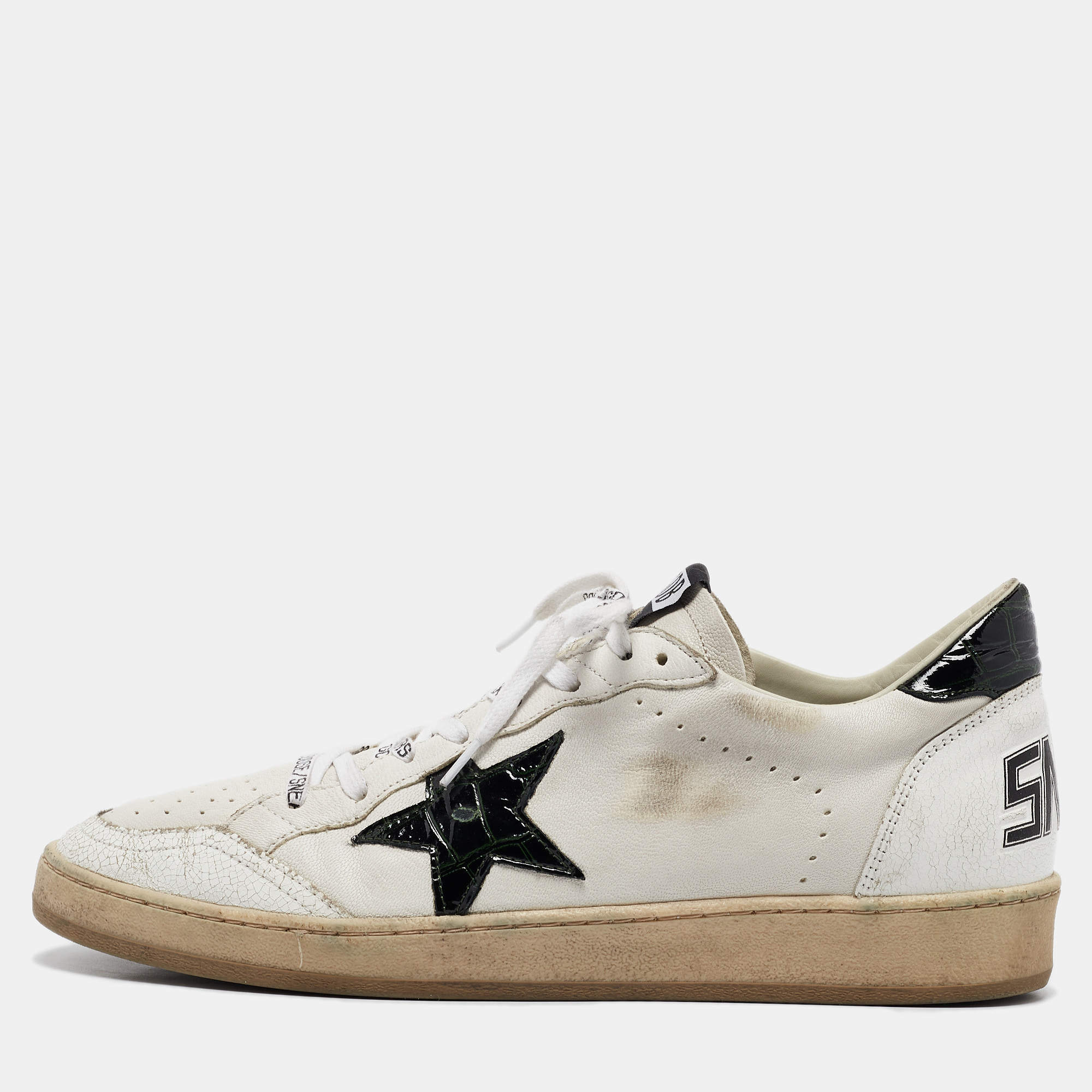 Golden Goose White Leather Ballstar Lace Up Sneakers Size 44