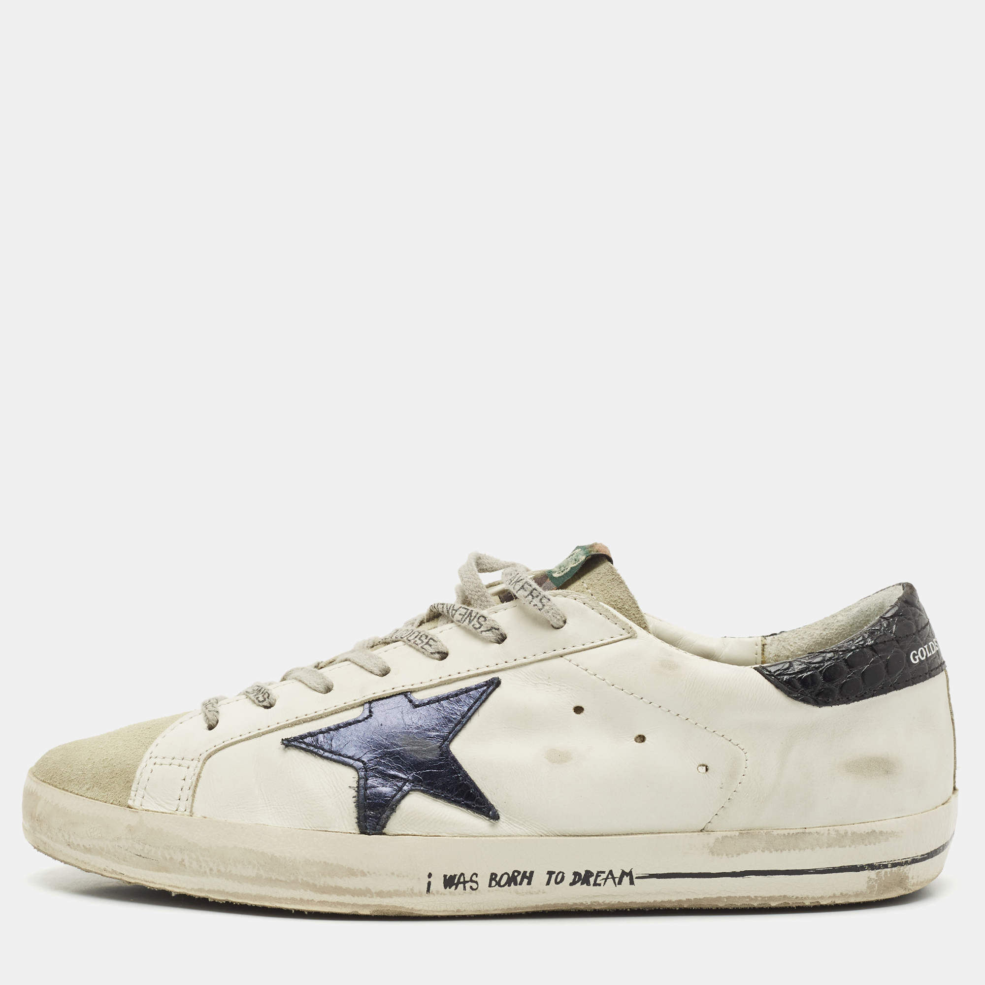 Golden Goose White Leather and Suede Superstar Low Top Sneakers Size 43