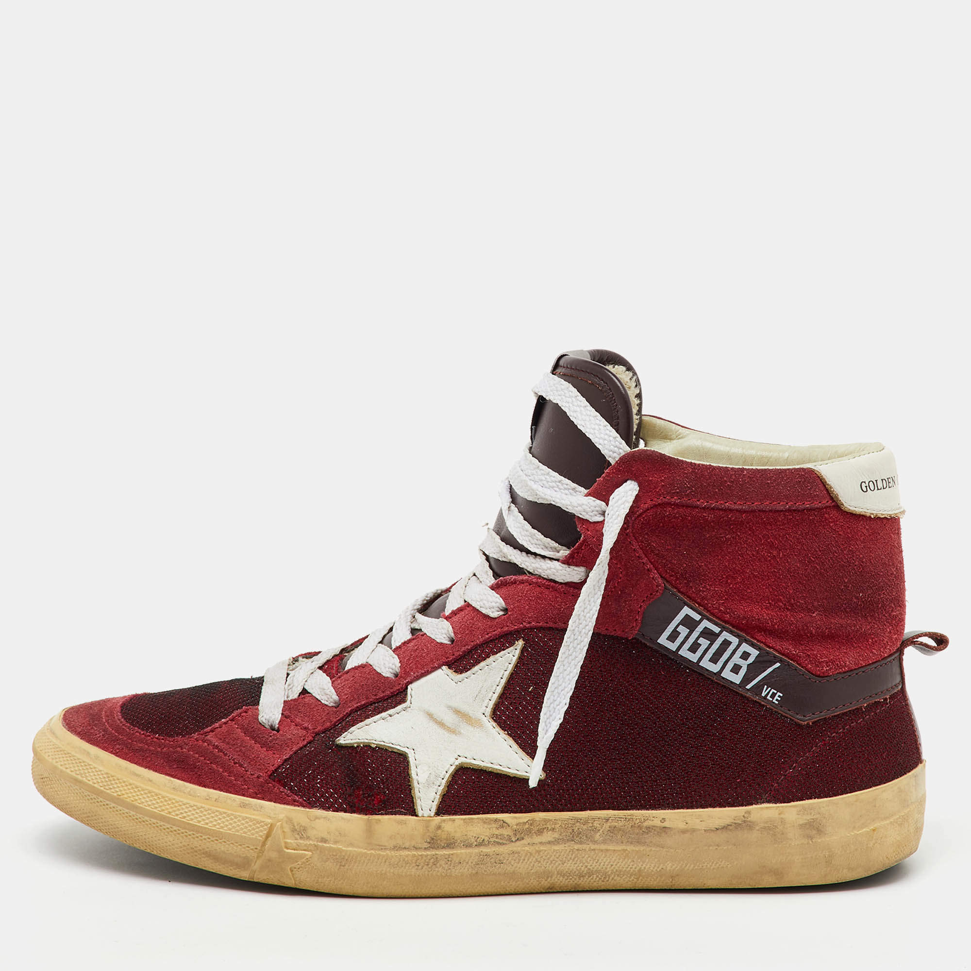Golden Goose Burgundy Suede and Metallic Mesh Mid Star Sneakers Size 42