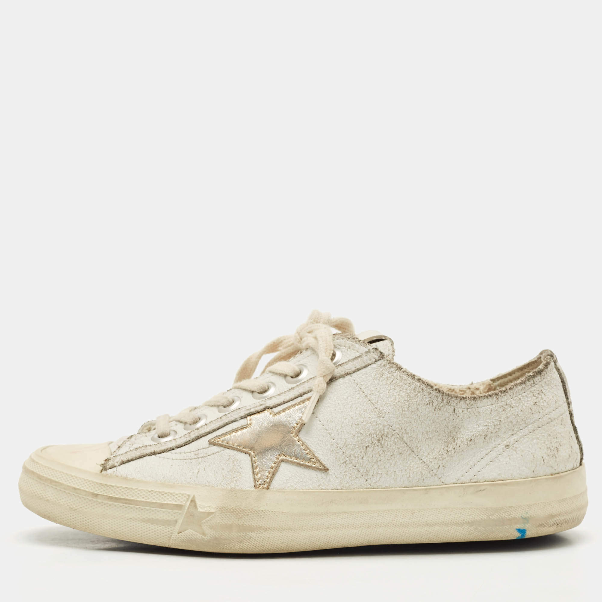 Pre Owned Golden Goose Two Tone Leather Super Star Sneakers Size 39