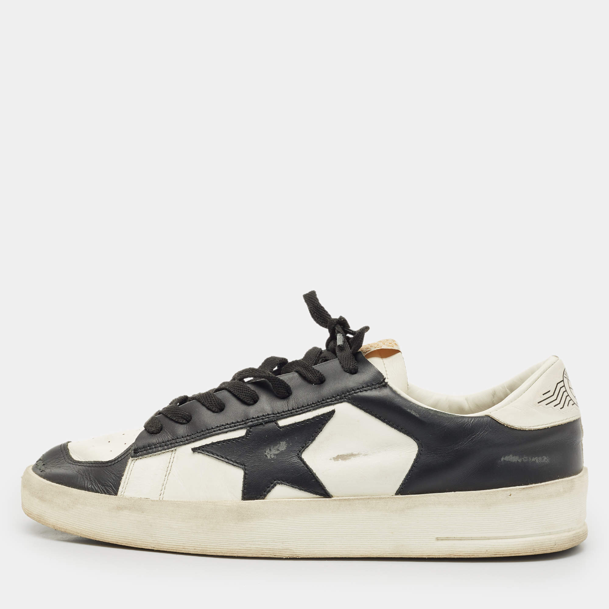 Pre Owned Golden Goose Black/White Leather Stardan Low Top Sneakers Size 42