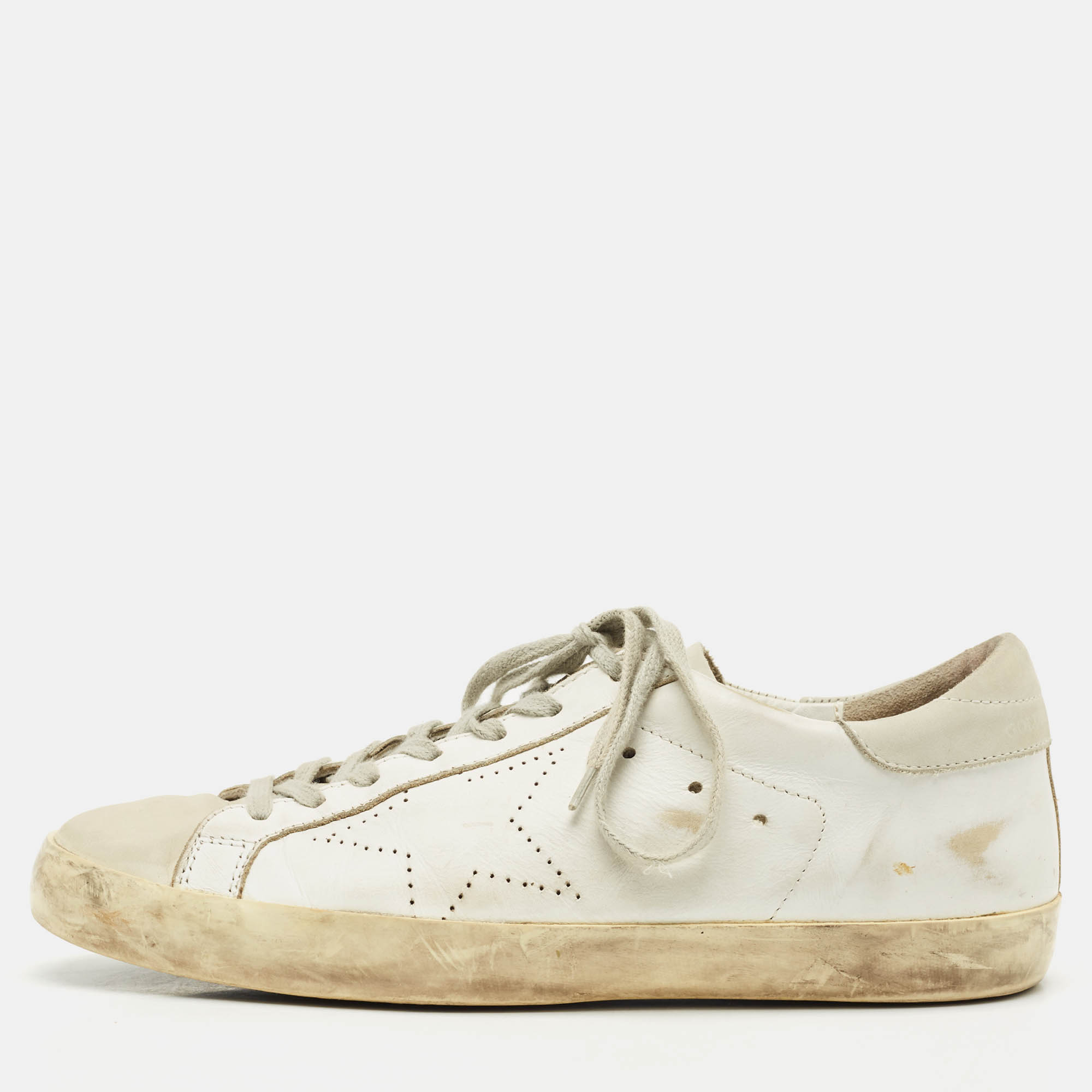 Pre Owned Golden Goose White Nubuck and Leather Super Star Sneakers Size 41