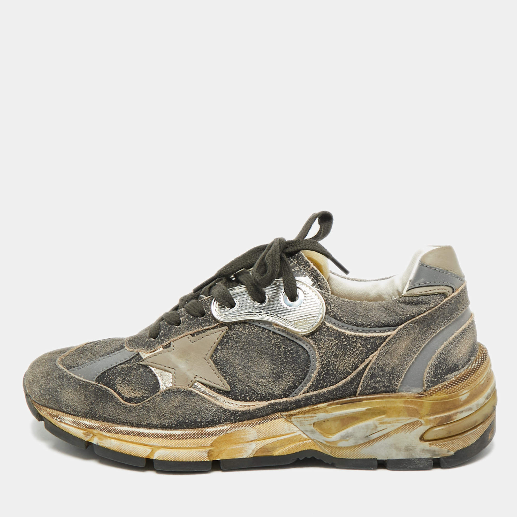 Pre Owned Golden Goose Two Tone Suede and Leather Running Dad Sneakers Size 38