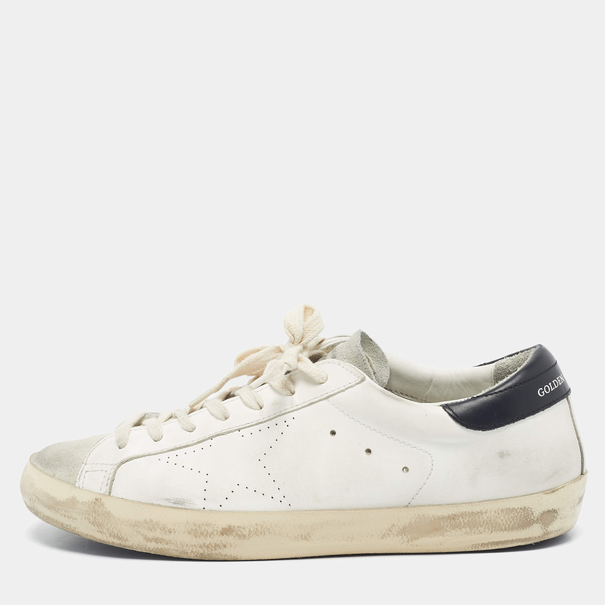 Pre Owned Golden Goose White/Black Leather and Suede  Superstar Sneakers Size 42