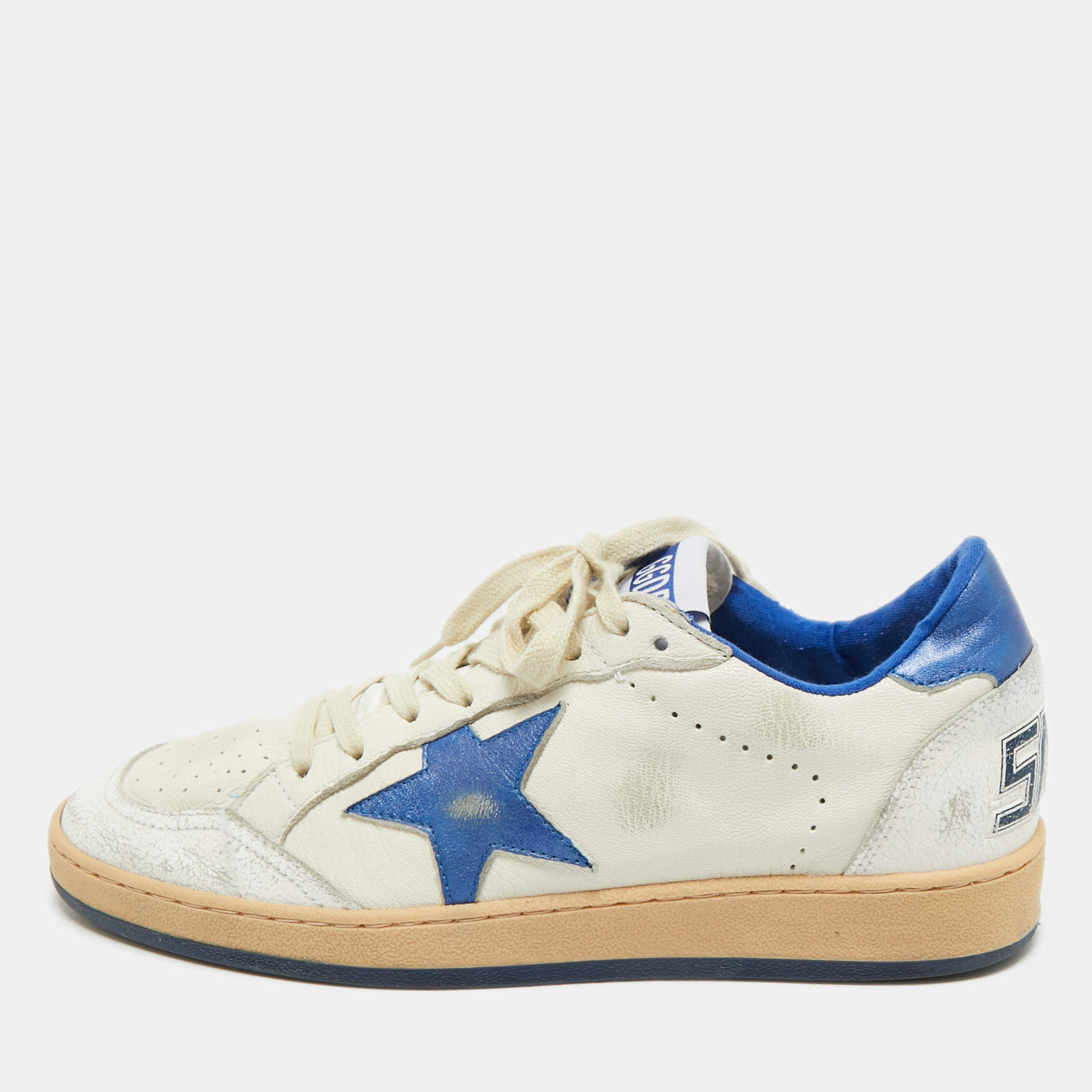 Pre Owned Golden Goose White/Blue Leather Superstar Low Top Sneakers Size 39