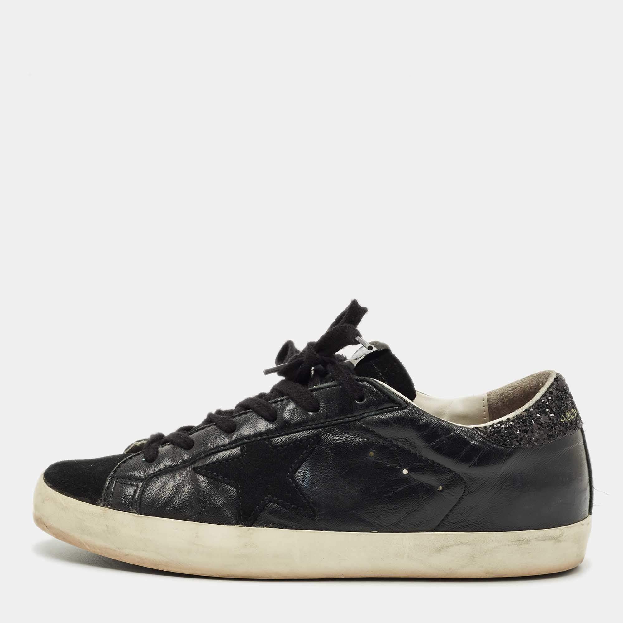 Pre Owned Golden Goose Black Suede and Leather Superstar Low Top Sneakers Size 39