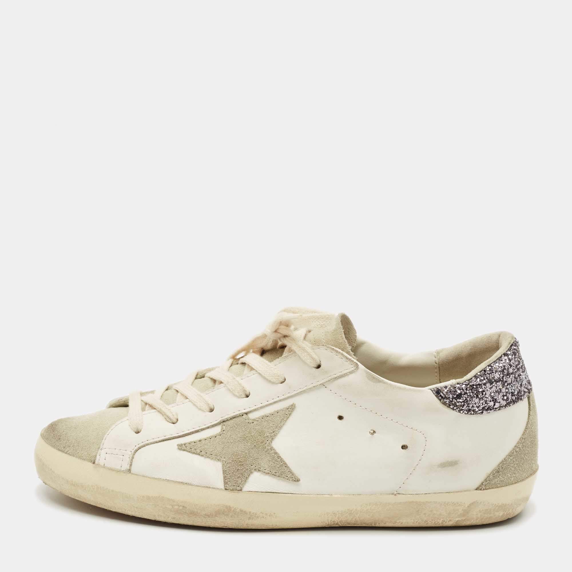 Pre Owned Golden Goose Two Tone Leather And Suede Super Star Sneakers Size 39
