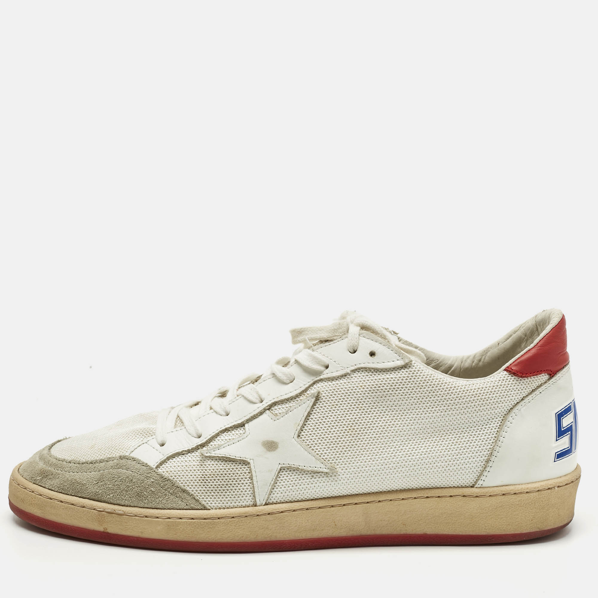 Pre Owned Golden Goose White Leather and Mesh Ballstar Lace Up Sneakers Size 45