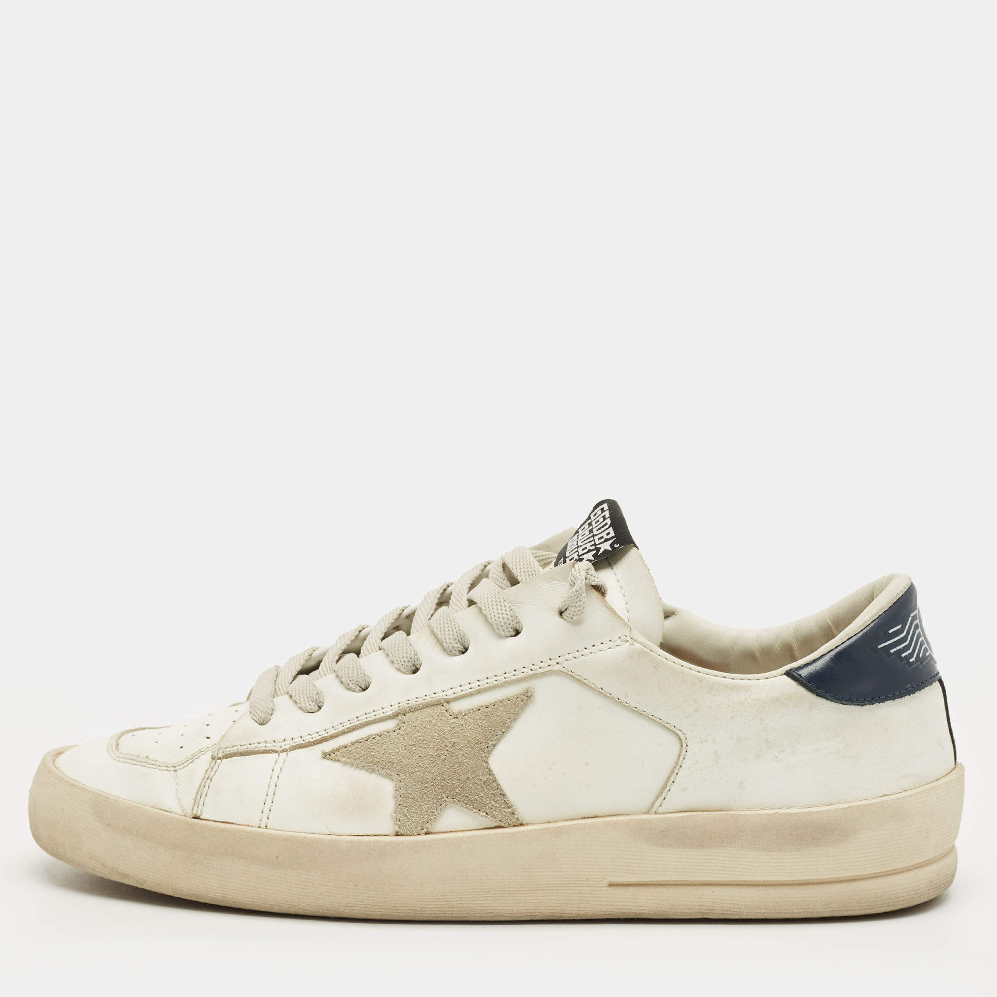 Pre Owned Golden Goose White Leather Stardan Lace Up Sneakers Size 42
