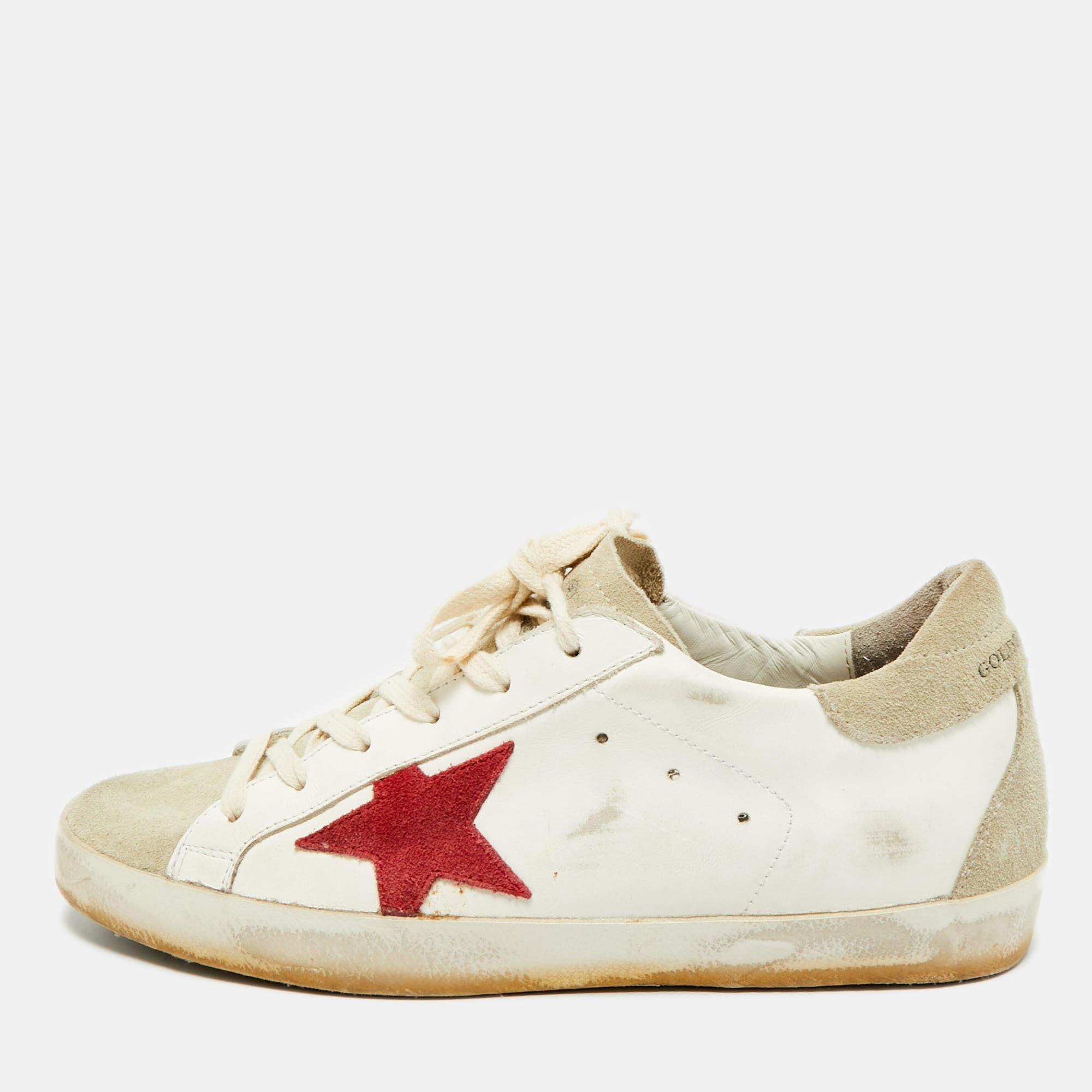 Pre Owned Golden Goose Super Star Size 39 Grey/White Leather and Suede Lace Up Sneakers