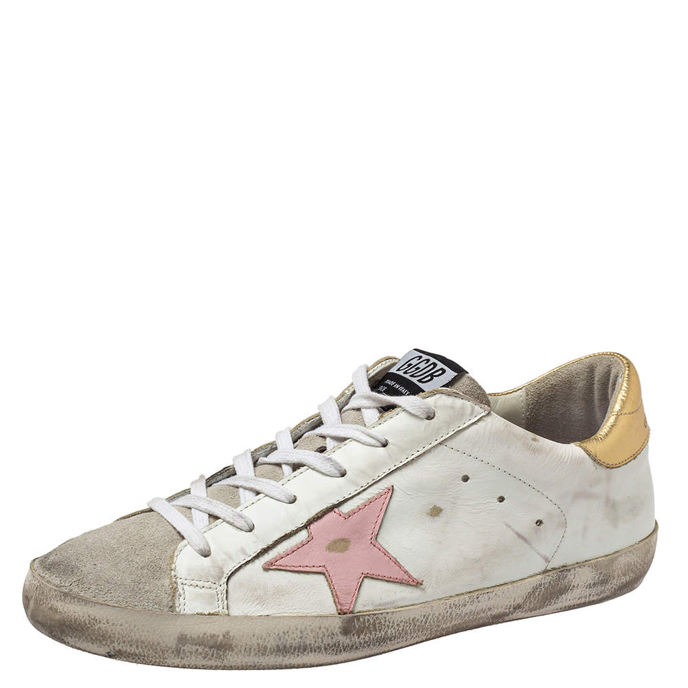 Pre Owned Golden Goose White Leather/Suede Superstar Low Top Sneakers Size 41