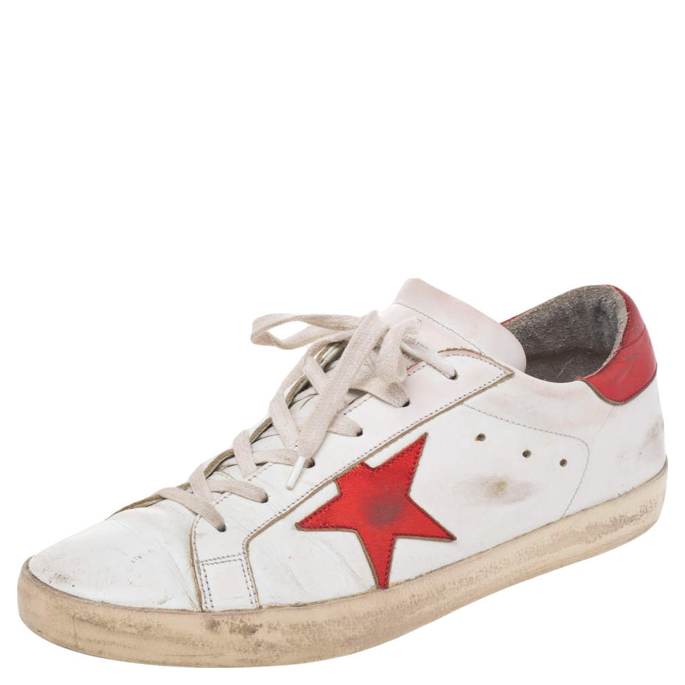 Pre Owned Golden Goose White/Red Leather Superstar Low Top Sneakers Size 41