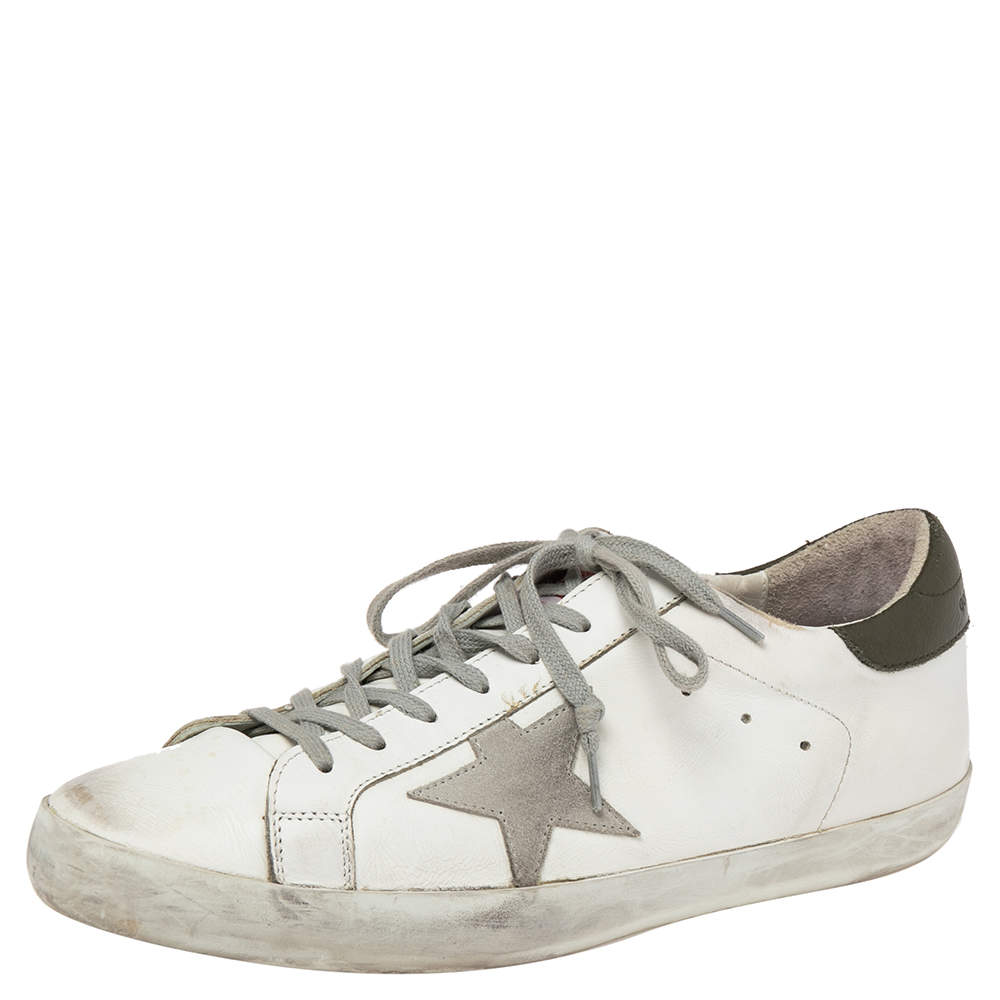 Golden Goose White/Grey Leather And Suede Superstar Sneakers EU 45