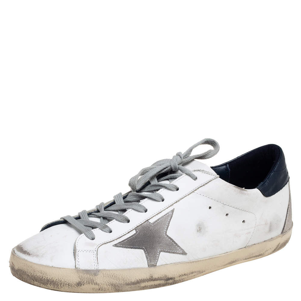 Pre Owned Golden Goose White/Blue Leather Superstar Sneakers Size 44