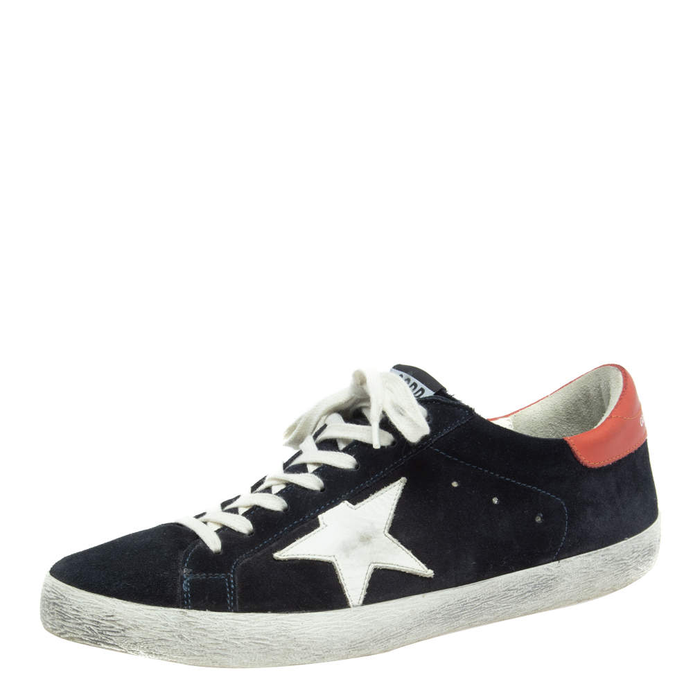 Pre Owned Golden Goose Black/Orange Leather Superstar Sneakers Size 43