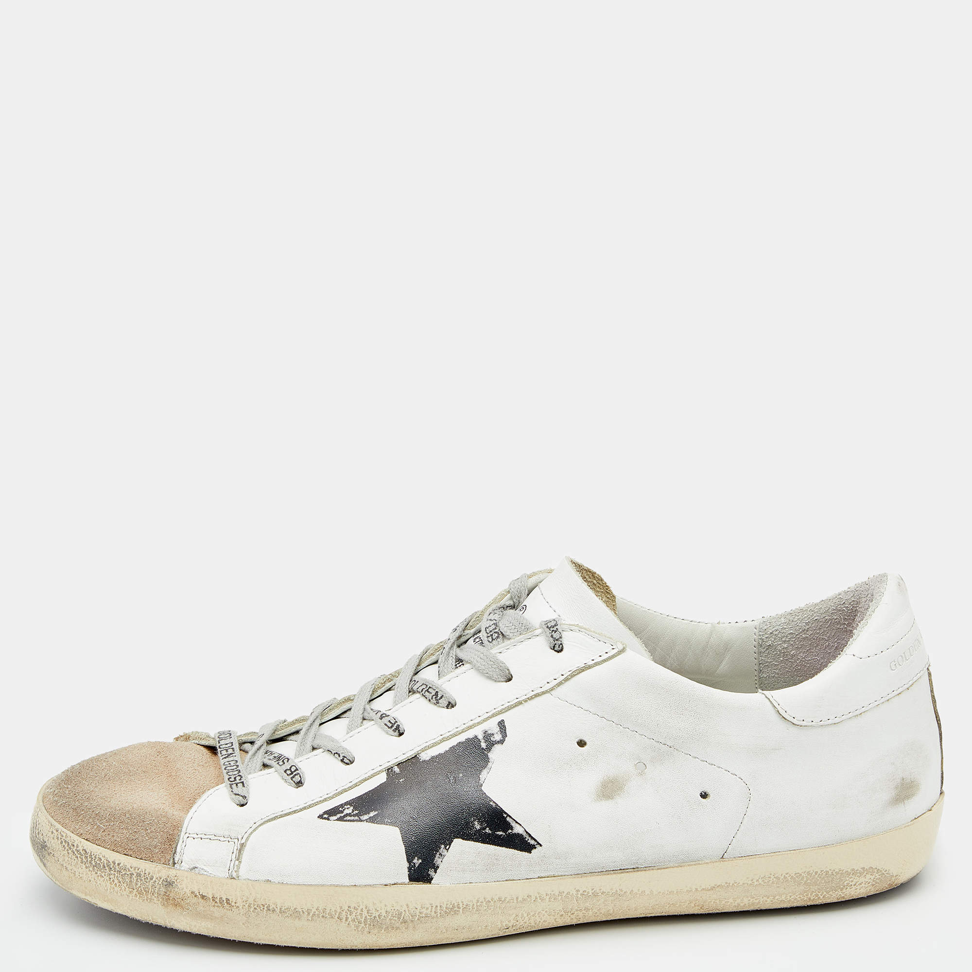 Pre Owned Golden Goose White/Grey Leather And Suede Superstar Sneakers EU 45