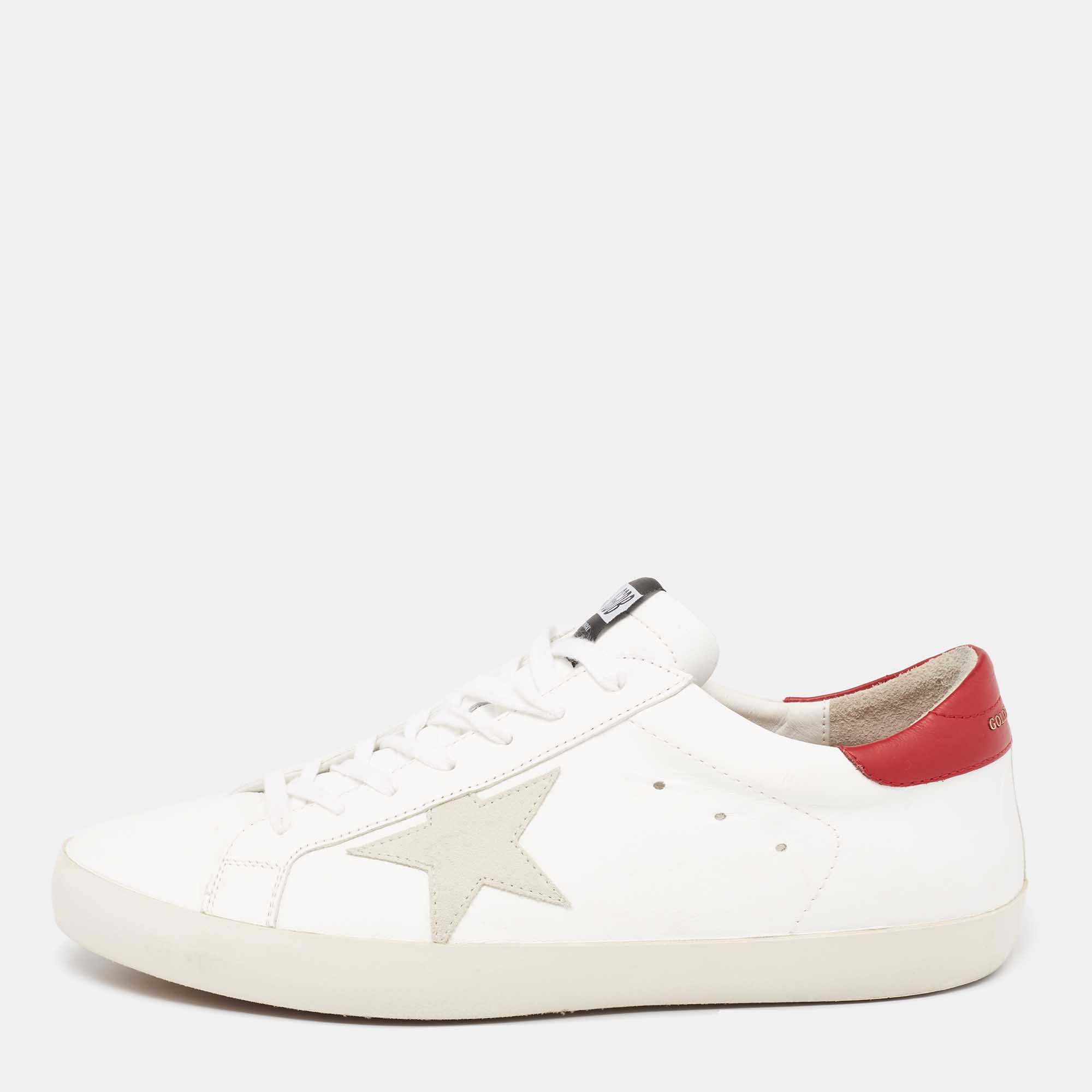 Pre Owned Golden Goose White/Red Leather Star Superstar Sneakers Size 45