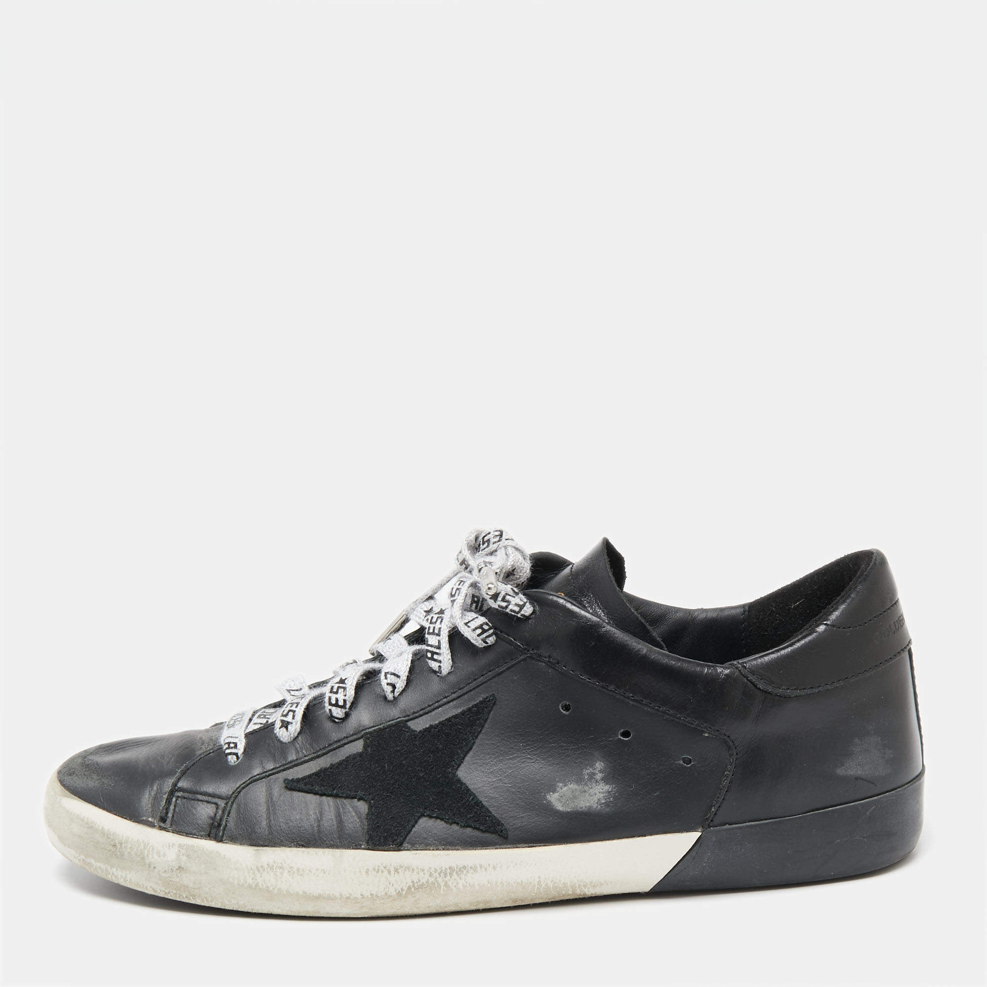Golden Goose Black Leather Superstar Lace Up Sneakers Size 43