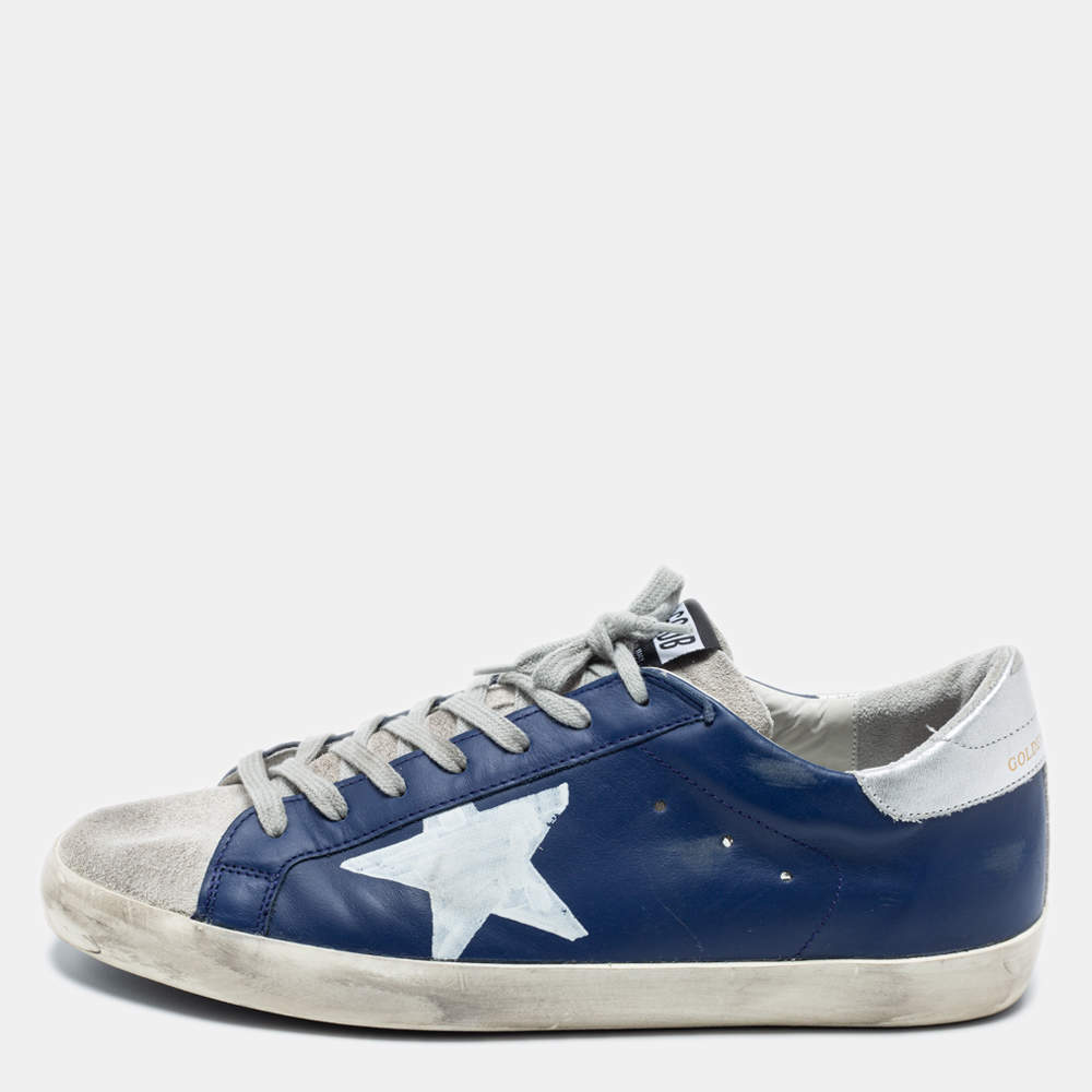 Pre Owned Golden Goose Blue Leather And Suede Superstar Low Top Sneakers Size 44